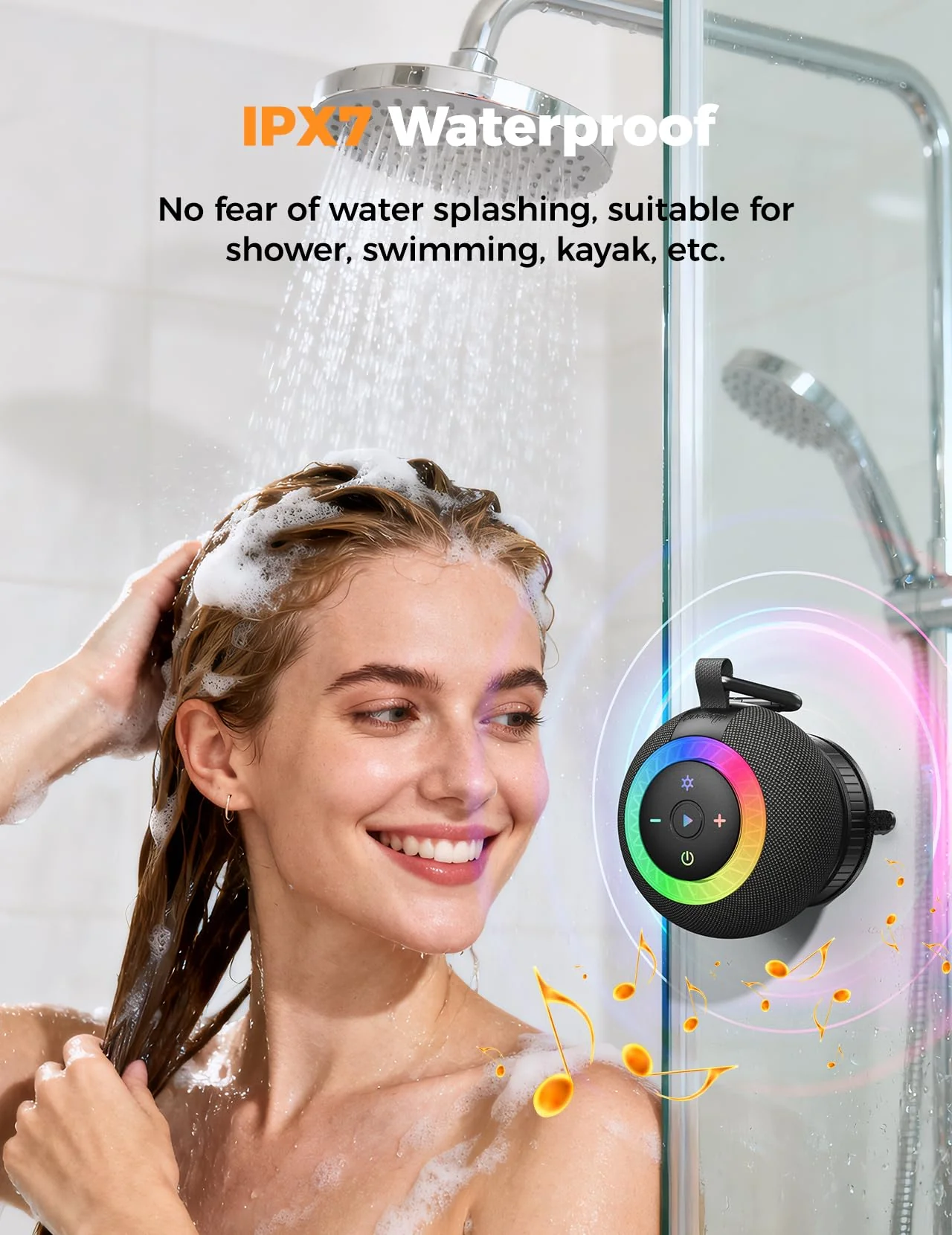 Stocking Stuffers for Men Teens Boys : Birthday Christmas White Elephant Gifts for Adults Women Girl Trendy Stuff, Shower Speaker Bluetooth Waterproof IPX7 Loud with Suction Cup, Cool Gadgets-Black - Image 3
