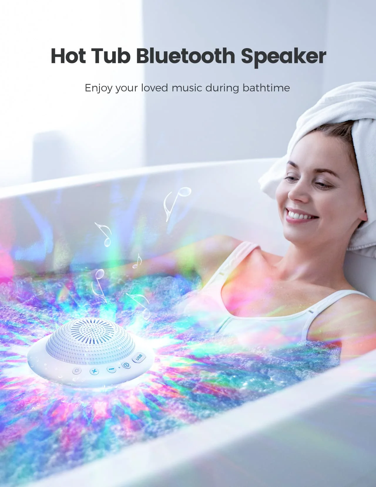 Stocking Stuffers for Teen Girls Boys: Christmas White Elephant Gifts for Adults Women Girl Trendy Stuff, Floating Pool Speakers with Colorful Lights, IPX7 Waterproof Hot Tub Bluetooth Speaker - White - Image 3