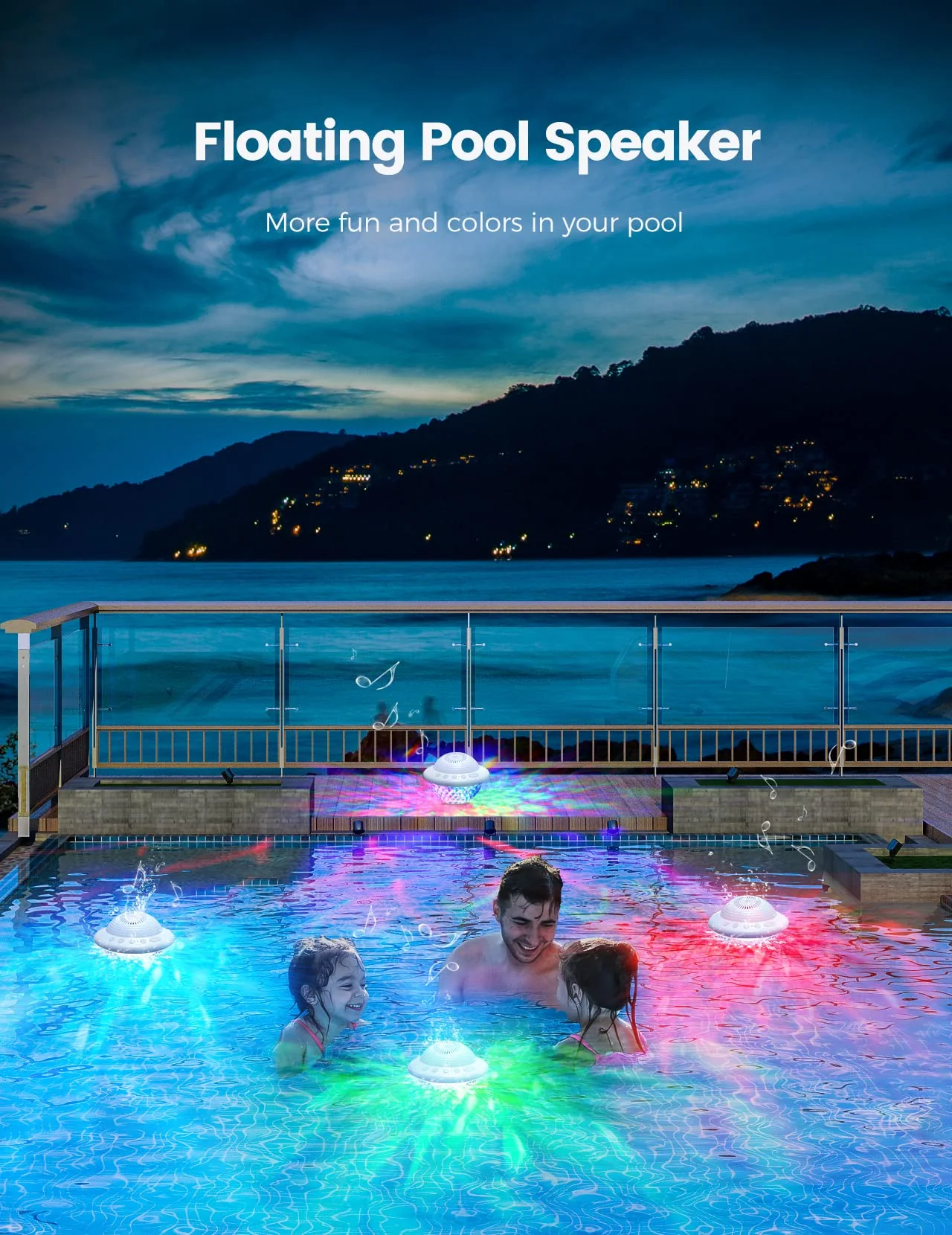 Stocking Stuffers for Teen Girls Boys: Christmas White Elephant Gifts for Adults Women Girl Trendy Stuff, Floating Pool Speakers with Colorful Lights, IPX7 Waterproof Hot Tub Bluetooth Speaker - White - Image 6