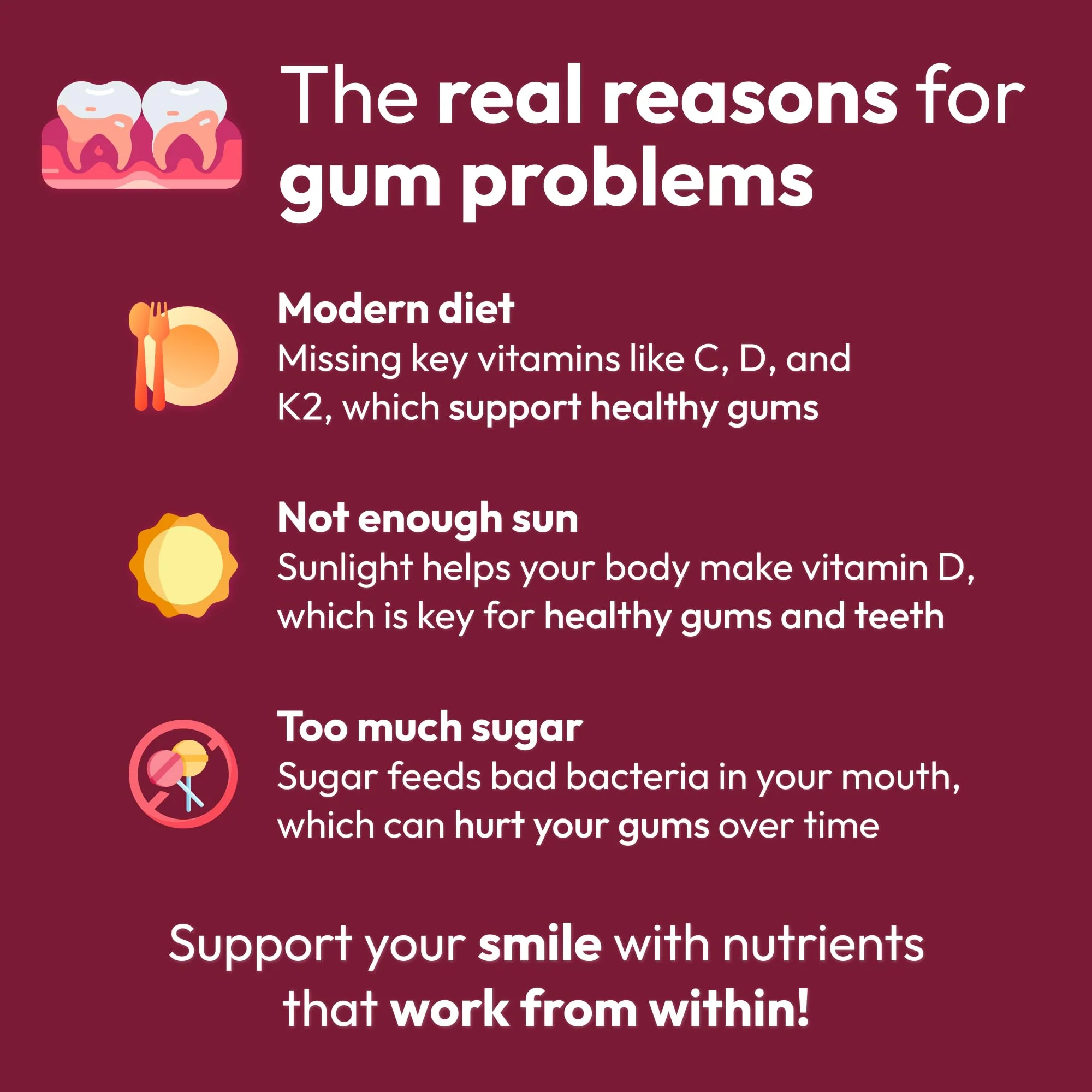 Strong Jaw Gum Restore - Gum Care + Teeth Vitamins - Gum Health & Oral Health - Supports Receding Gums & Gum Care - Dental Vitamins for Adults – 180 Capsules, Non-GMO Gum Health Supplements - Image 5