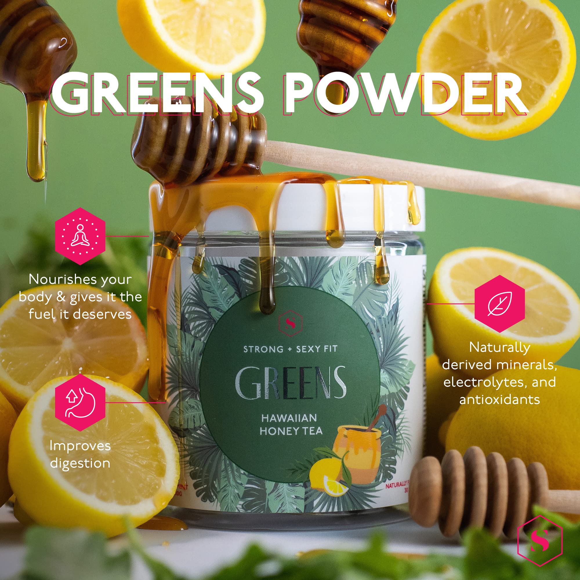 Strong + Sexy Fit Greens Powder, Green Juice Mix for Gut Health, Energy & Immune Support, Fruit and Veggies Supplement with Wheat Grass, Digestive Enzyme, Vitamin C, Electrolytes, Barley, 30 SVG - Image 3