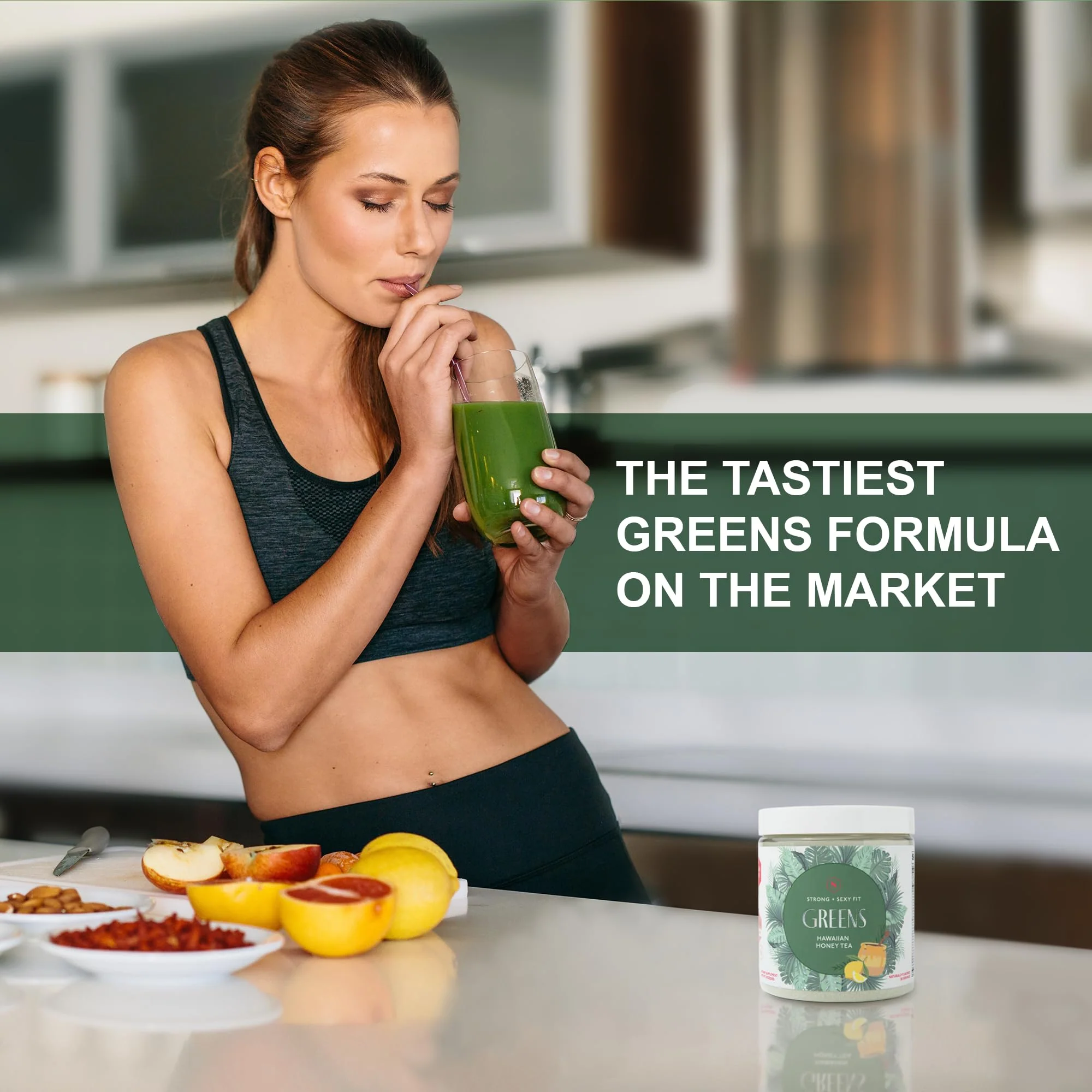 Strong + Sexy Fit Greens Powder, Green Juice Mix for Gut Health, Energy & Immune Support, Fruit and Veggies Supplement with Wheat Grass, Digestive Enzyme, Vitamin C, Electrolytes, Barley, 30 SVG - Image 4