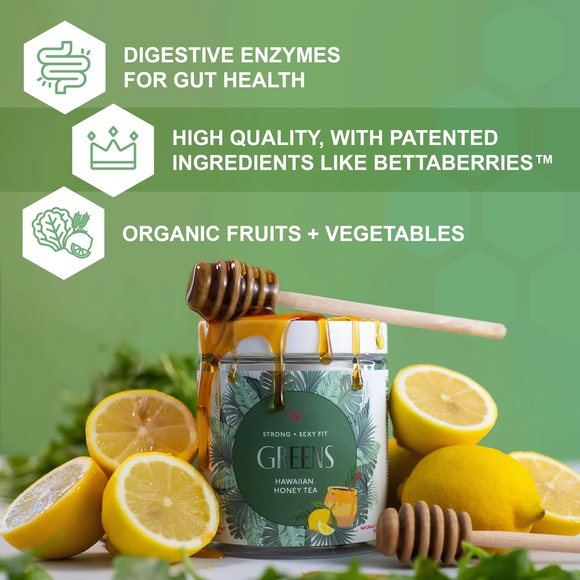 Strong + Sexy Fit Greens Powder, Green Juice Mix for Gut Health, Energy & Immune Support, Fruit and Veggies Supplement with Wheat Grass, Digestive Enzyme, Vitamin C, Electrolytes, Barley, 30 SVG - Image 5
