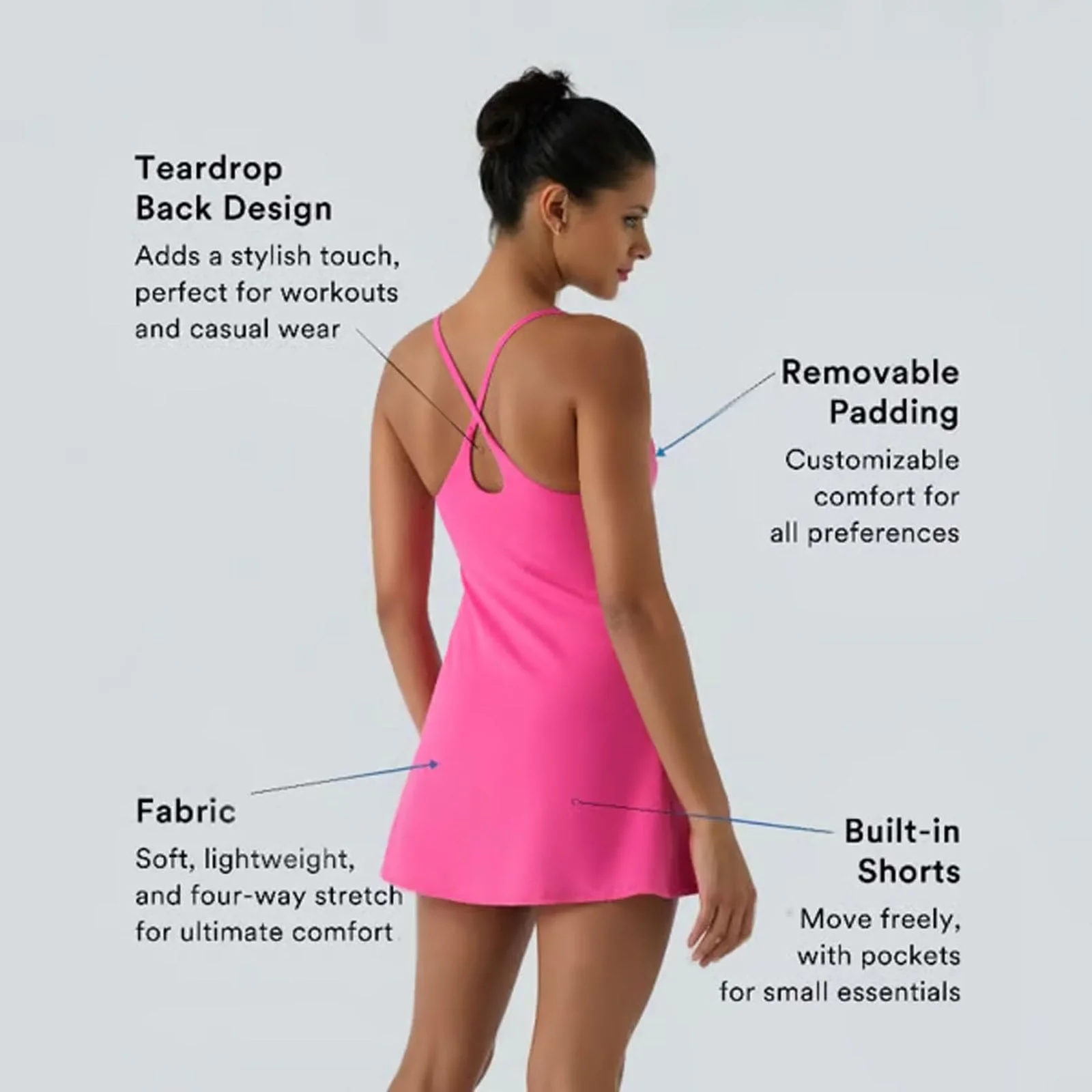 Stuffdatas The Ultimate Tummy Control Backless Active Dress -Made for Movement & Easy Bathroom Breaks, Workout Exercise Dress(Rose,M) - Image 3