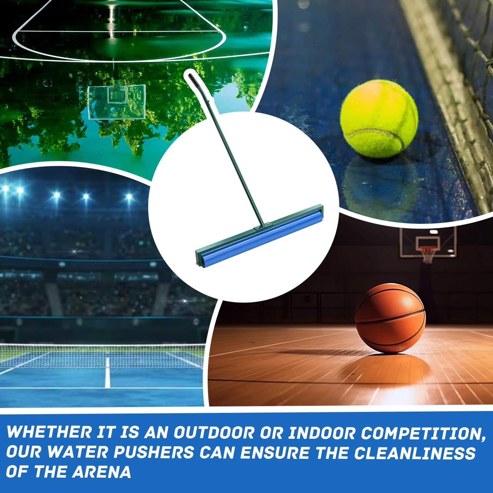 Suclain Tennis Court Squeegee 36 Inch PVA Foam Tennis Sponge Roller Lightweight Removes Water Quickly Clear Floors Tool for Tennis Basketball Sports Courts Garages(Blue,2pcs) - Image 2