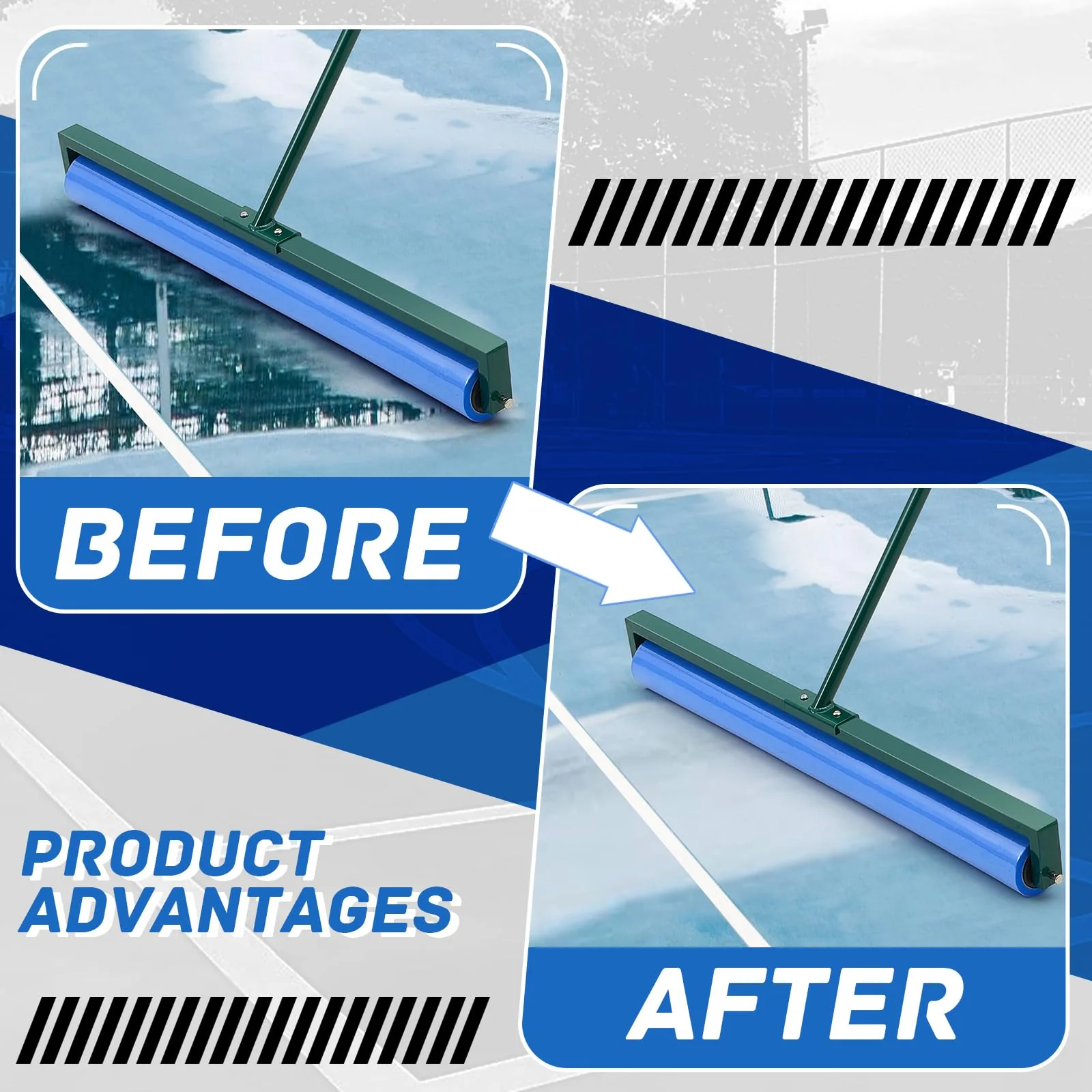 Suclain Tennis Court Squeegee 36 Inch PVA Foam Tennis Sponge Roller Lightweight Removes Water Quickly Clear Floors Tool for Tennis Basketball Sports Courts Garages(Blue,2pcs) - Image 4