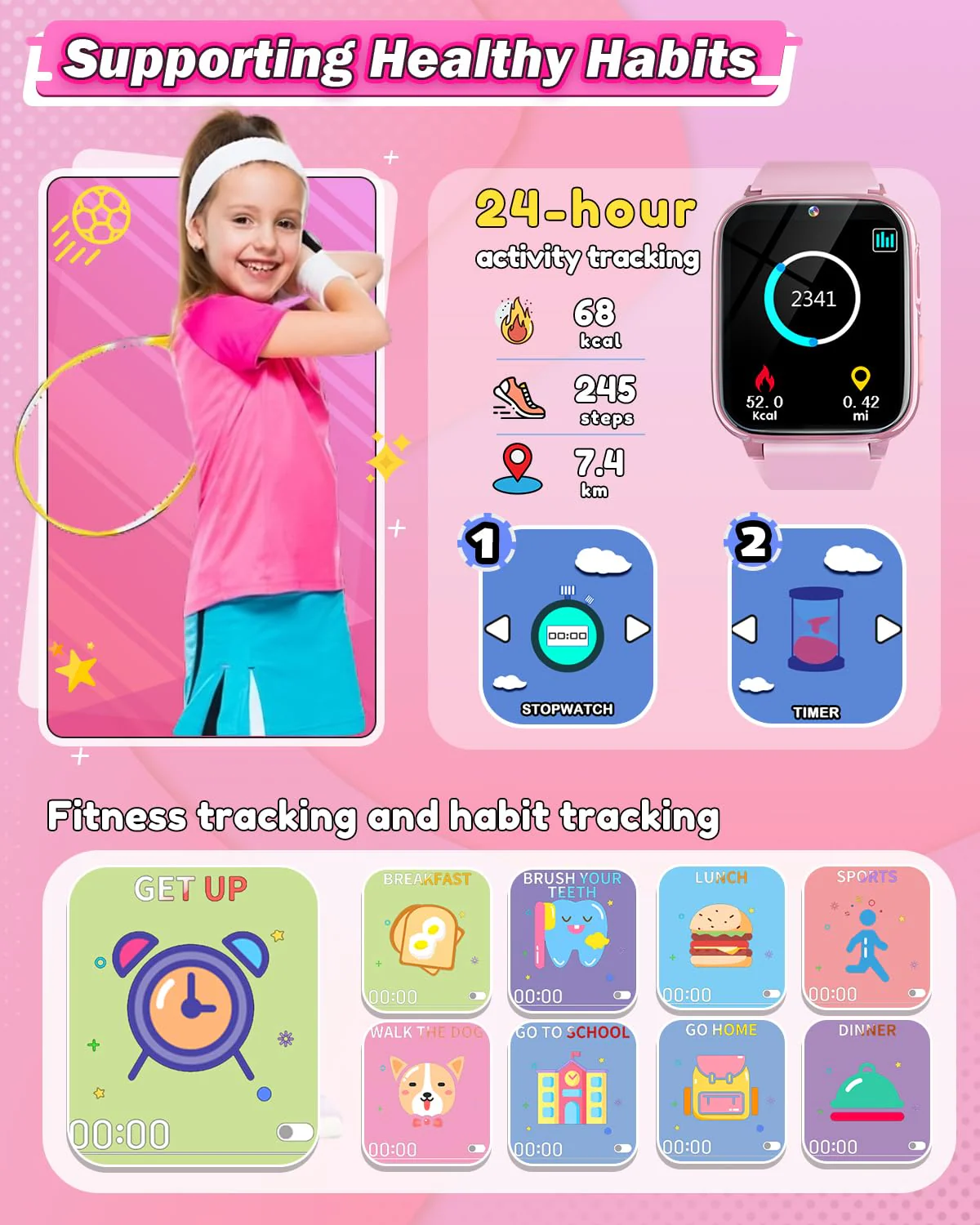 Sueseip Kids Smart Watches Girls Toys Age 6-8, HD Touchscreen Dual Cameras Kids Watch for Girl Ages 8-10, Kid Toy with 35 Games MP3 Learn Card for 5 6 7 8 9 Year Old Girl Christmas Birthday Gifts - Image 3