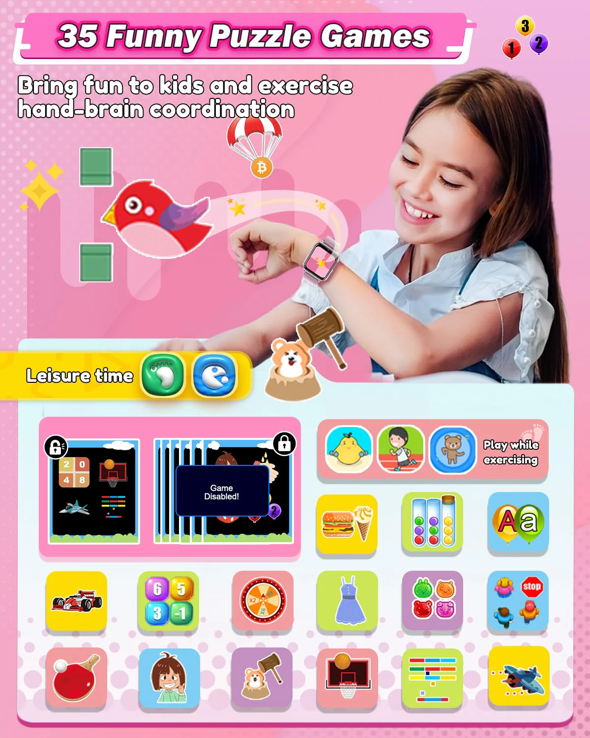 Sueseip Kids Smart Watches Girls Toys Age 6-8, HD Touchscreen Dual Cameras Kids Watch for Girl Ages 8-10, Kid Toy with 35 Games MP3 Learn Card for 5 6 7 8 9 Year Old Girl Christmas Birthday Gifts - Image 4