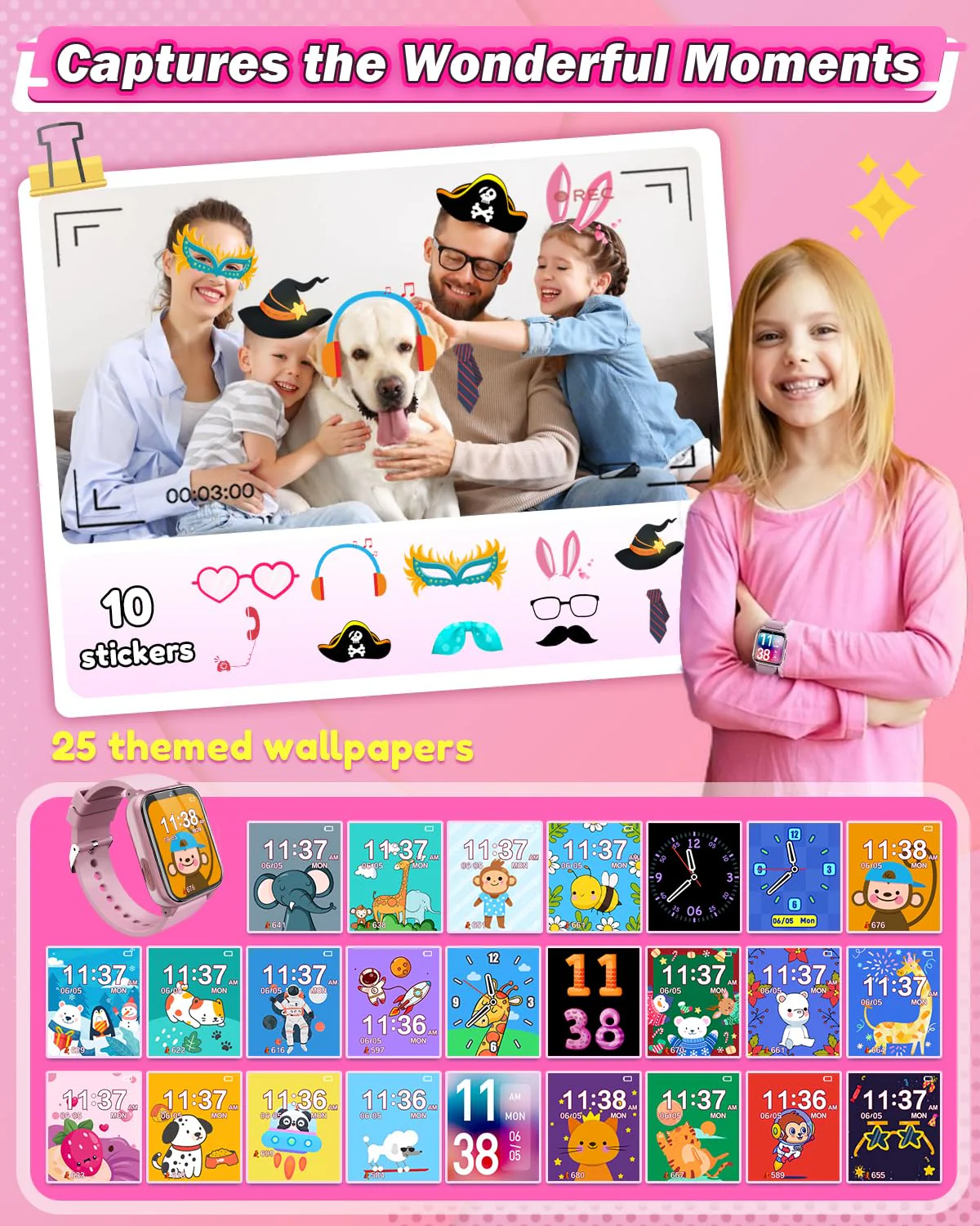 Sueseip Kids Smart Watches Girls Toys Age 6-8, HD Touchscreen Dual Cameras Kids Watch for Girl Ages 8-10, Kid Toy with 35 Games MP3 Learn Card for 5 6 7 8 9 Year Old Girl Christmas Birthday Gifts - Image 5