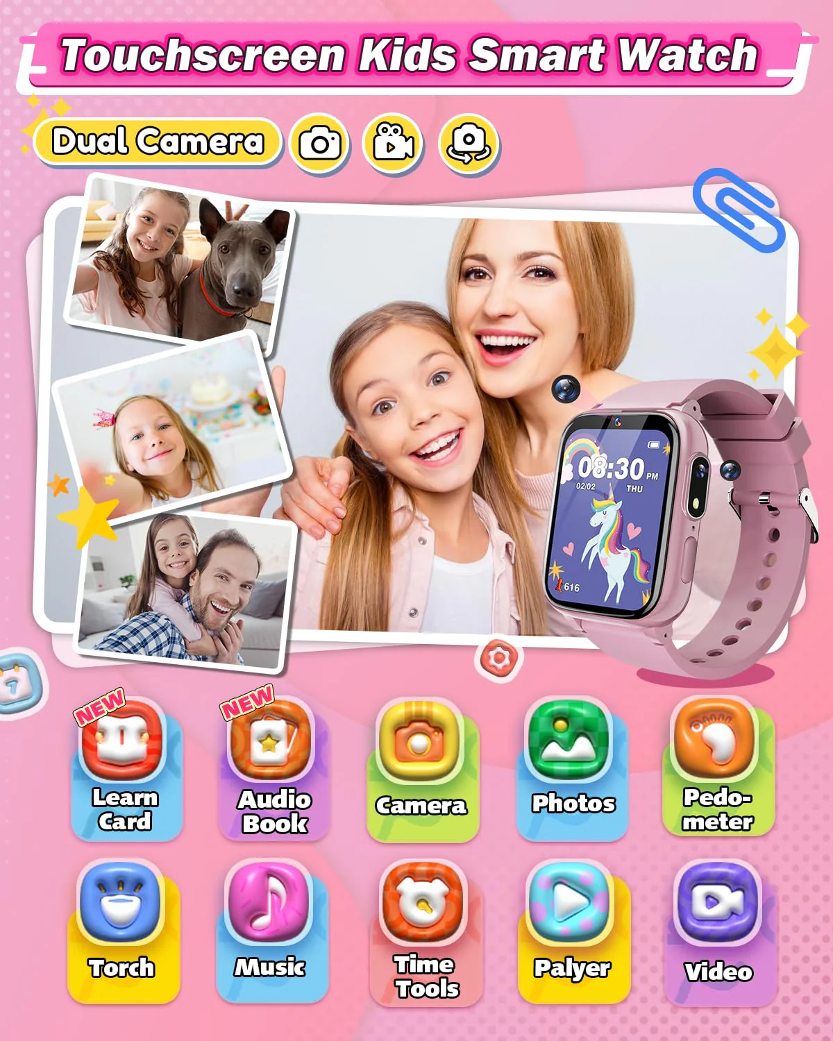 Sueseip Kids Smart Watches Girls Toys Age 6-8, HD Touchscreen Dual Cameras Kids Watch for Girl Ages 8-10, Kid Toy with 35 Games MP3 Learn Card for 5 6 7 8 9 Year Old Girl Christmas Birthday Gifts - Image 7