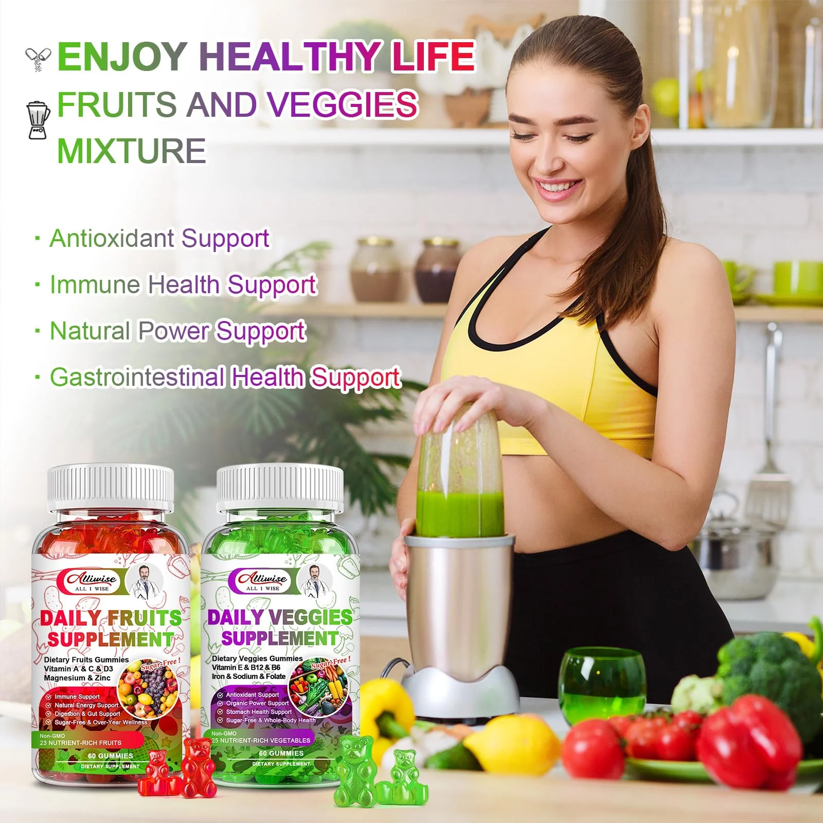 Sugar-Free Fruits and Veggies Gummies Supplement, Multi-Vitamins & Minerals in Gummies, Natural Fruits and Vegetables Supplement, Immunity & Antioxidant & Energy Supplements for Women & Men - Image 3