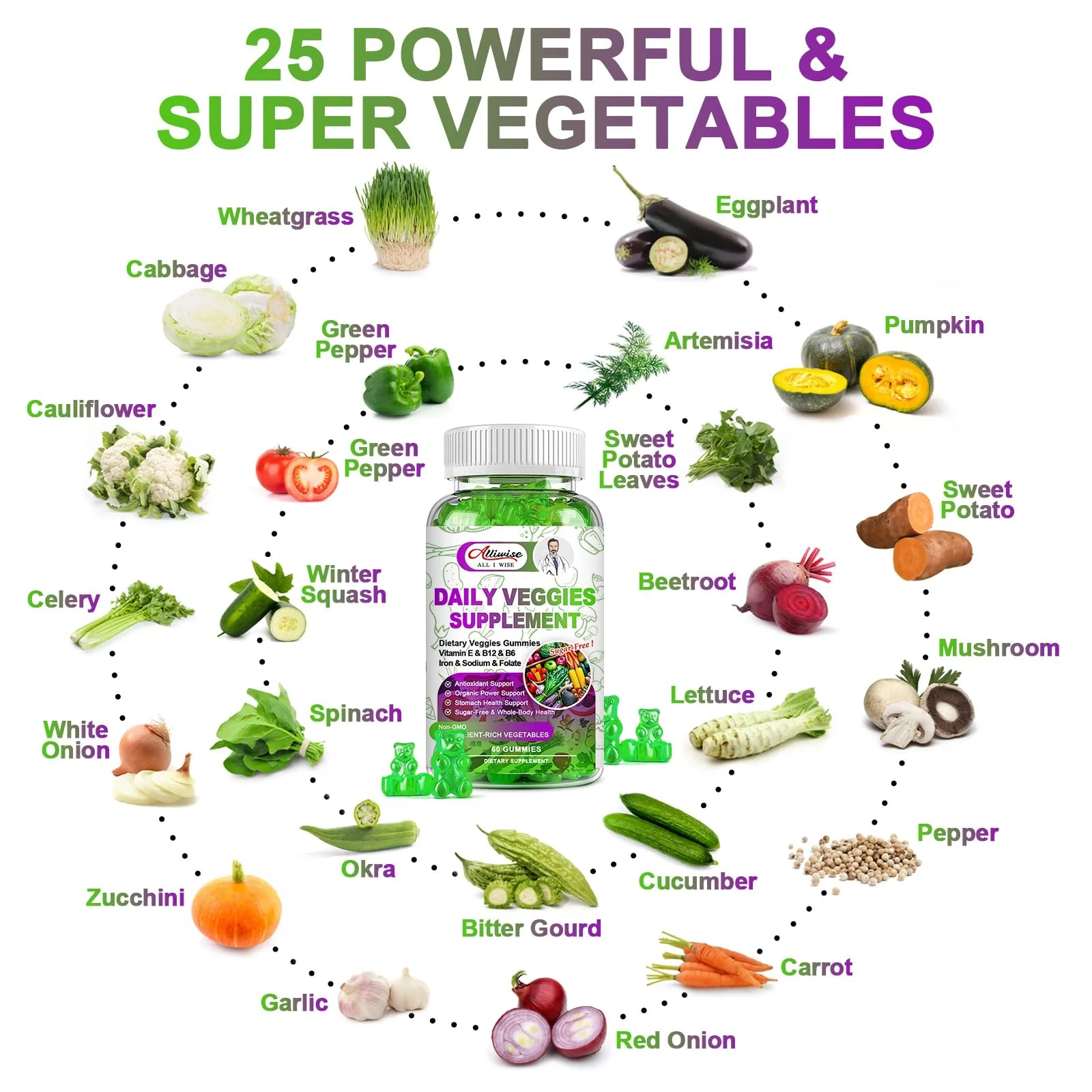 Sugar-Free Fruits and Veggies Gummies Supplement, Multi-Vitamins & Minerals in Gummies, Natural Fruits and Vegetables Supplement, Immunity & Antioxidant & Energy Supplements for Women & Men - Image 5