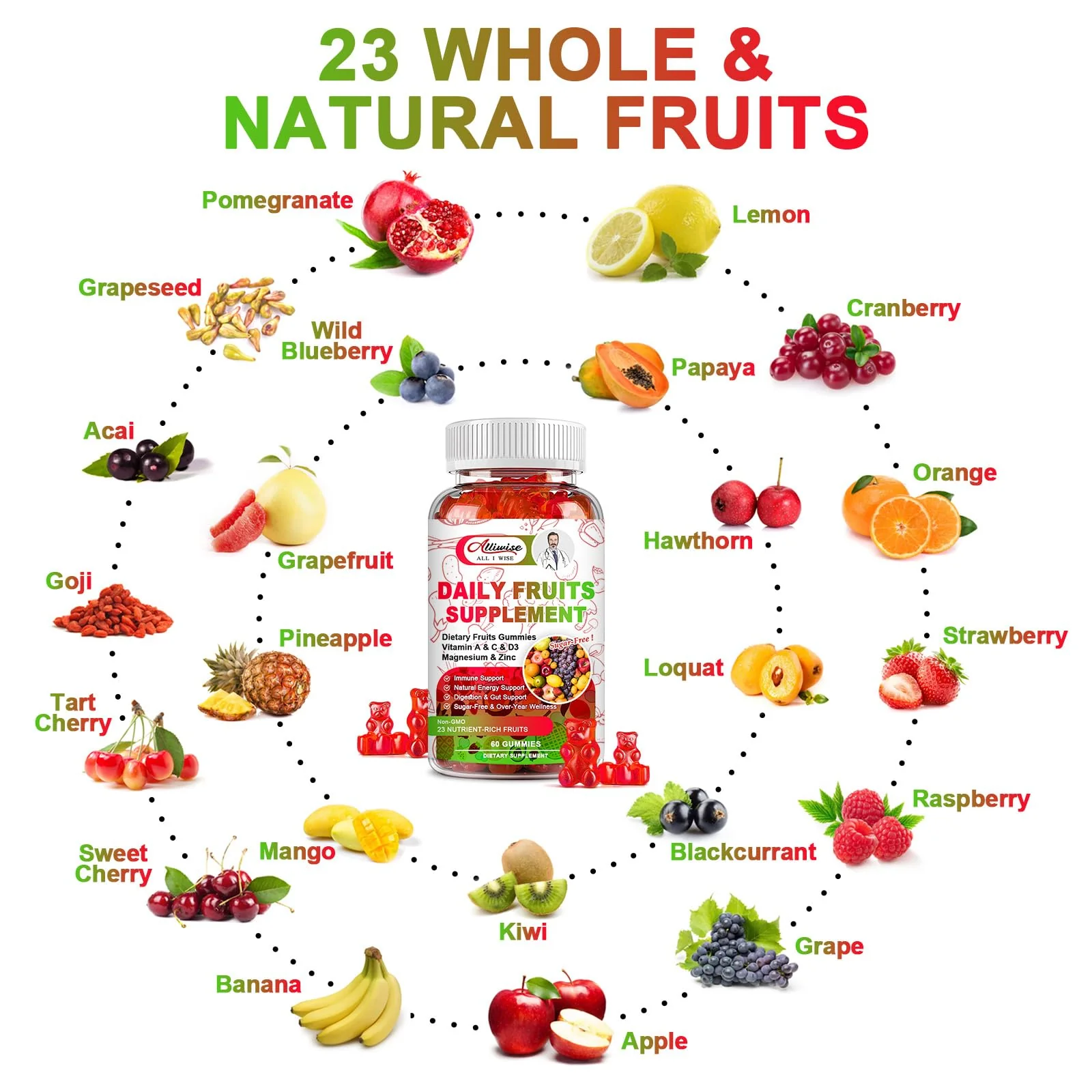 Sugar-Free Fruits and Veggies Gummies Supplement, Multi-Vitamins & Minerals in Gummies, Natural Fruits and Vegetables Supplement, Immunity & Antioxidant & Energy Supplements for Women & Men - Image 6