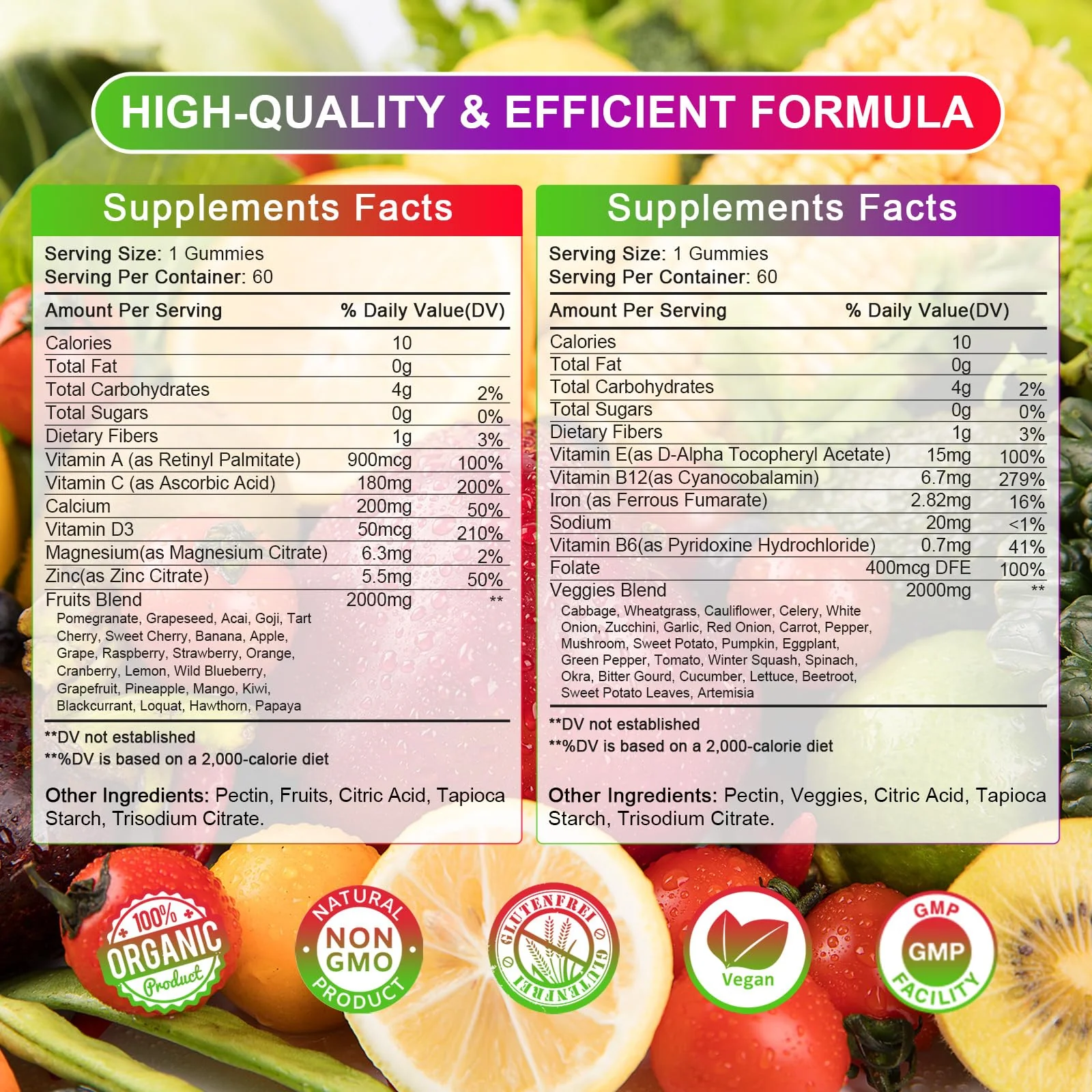 Sugar-Free Fruits and Veggies Gummies Supplement, Multi-Vitamins & Minerals in Gummies, Natural Fruits and Vegetables Supplement, Immunity & Antioxidant & Energy Supplements for Women & Men - Image 7