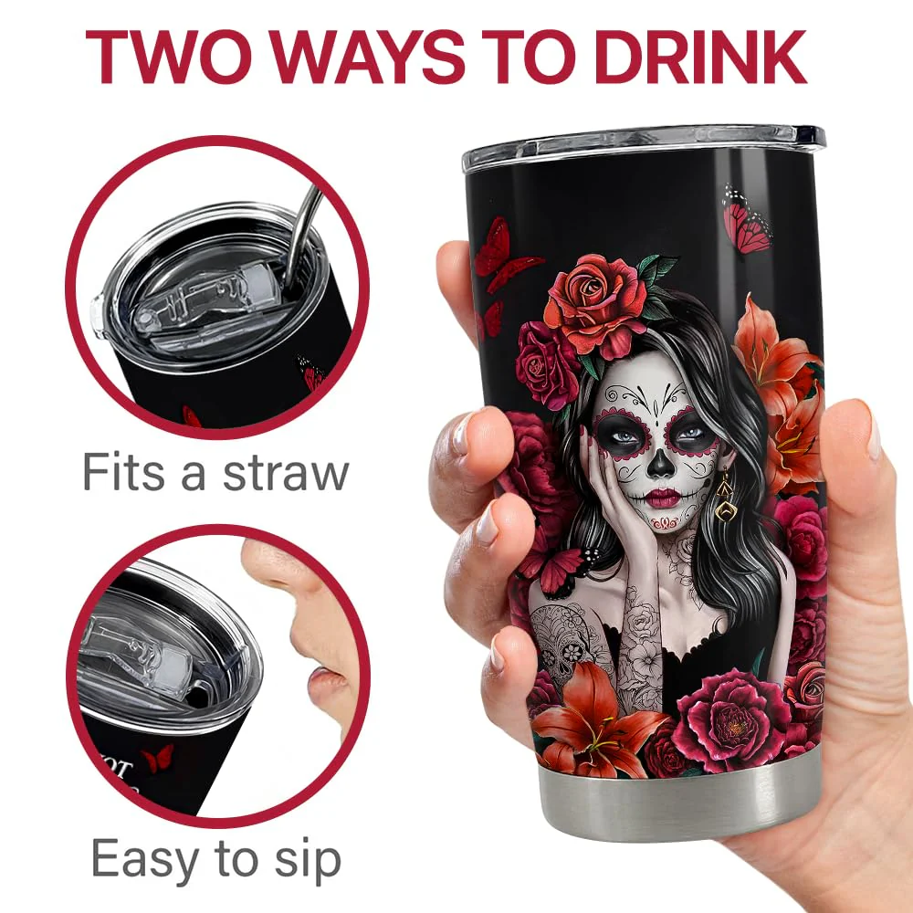 Sugar Skull Tumbler 20oz Stainless Steel Insulated Coffee Travel Mug Cup for Women Girls Gifts for Birthday Christmas Halloween - Image 3