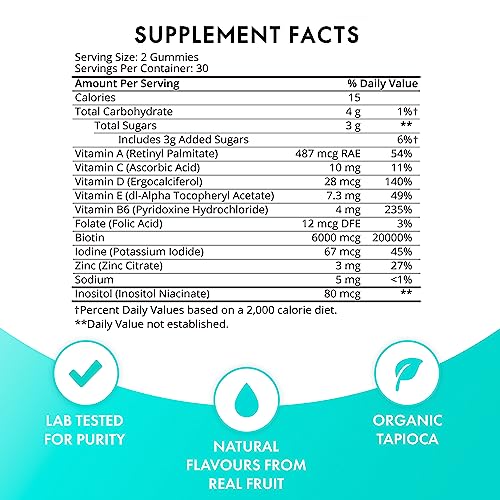 Sugarbear Hair Vitamins Extra Strength Biotin 6000mcg, Vitamin C, E, Coconut Oil, Zinc, Folic Acid, Inositol - Vegan Gummies for Luscious Hair and Nails - Supplement for Women & Men (1 Month Supply) - Image 4