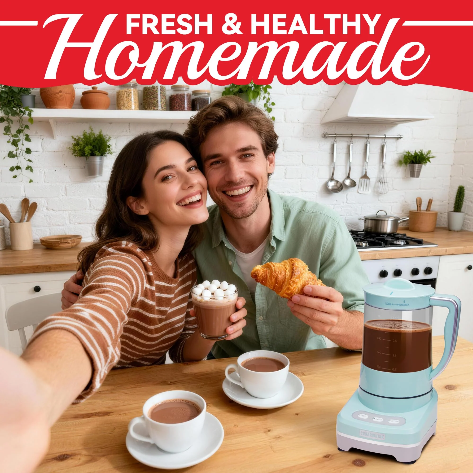 SugarWhisk 29 Oz Hot Chocolate Maker Machine, Electric Milk Frother and Steamer, Hot Cocoa Maker Machine for Hot Chocolate Bar, Detachable Pitcher, 2 Speed Mode, 3.5 Cups, Aqua - Image 3