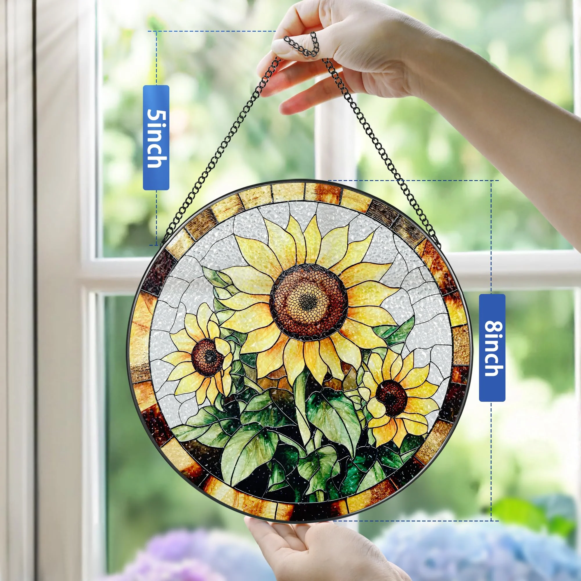 Sunflower Stained Glass Suncatcher, Stained Glass Window Hanging, 8 Inch Sunflower Suncatcher, Sunflower Glass Window Decor, Christmas, Mother's Day, Birthday, Gifts for Mom, Grandma Gift - Image 4