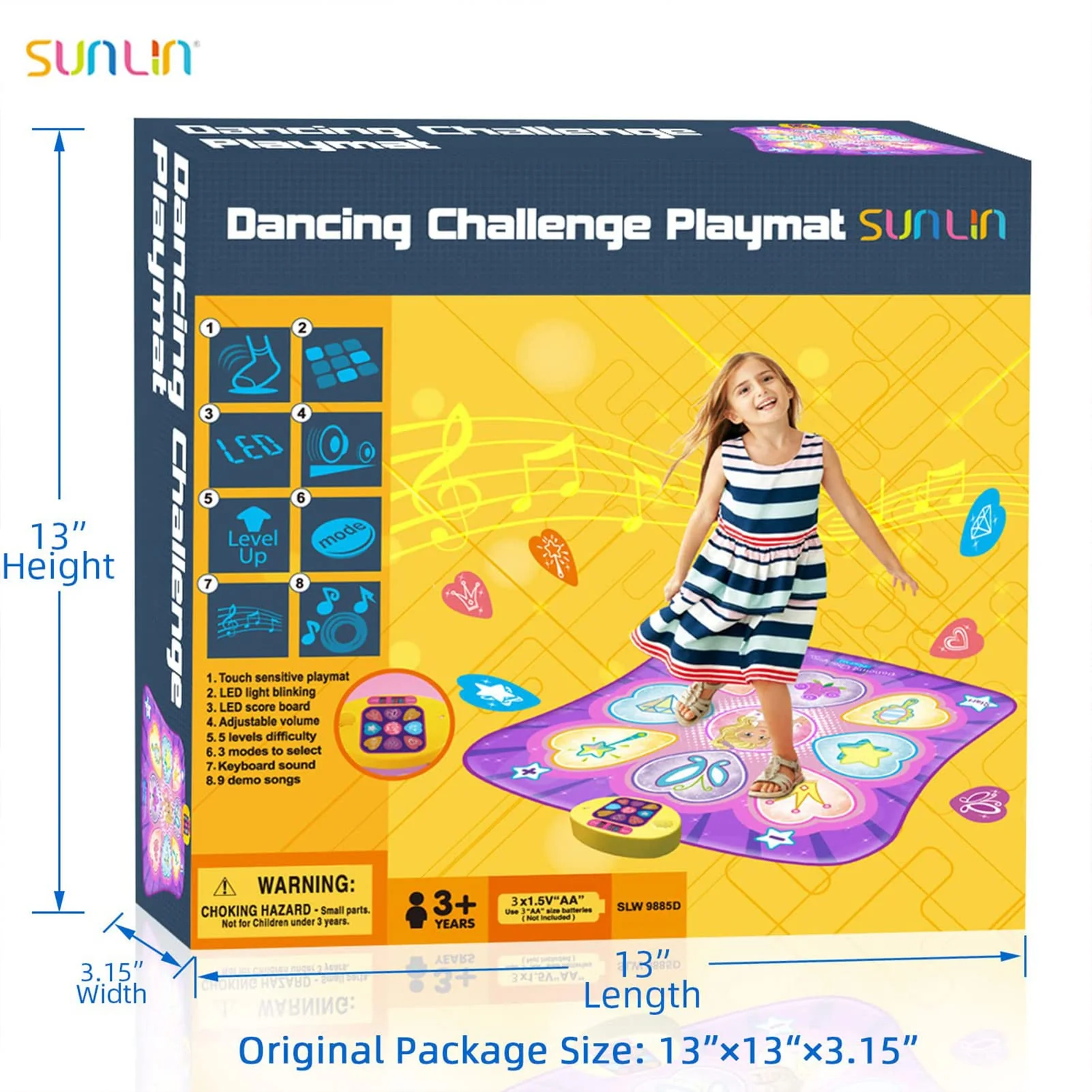 SUNLIN Dance Mat Toys for Girls Ages 3-10 | Dance Pad with LED Lights, Adjustable Volume, 9 Built-in Music, 7 Game Modes, 5 Challenge Levels | Christmas Birthday Gifts for 3 4 5 6 7 8+ Years Old Girl - Image 4