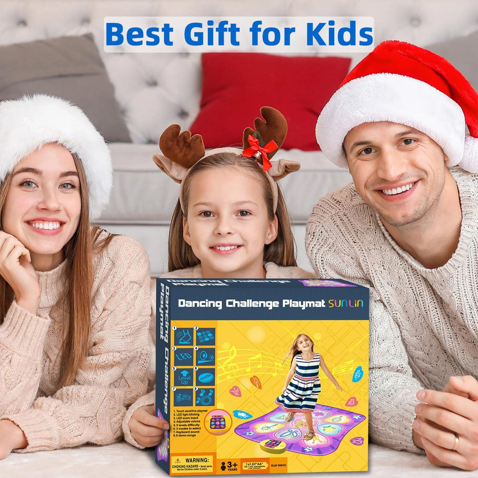 SUNLIN Dance Mat Toys for Girls Ages 3-10 | Dance Pad with LED Lights, Adjustable Volume, 9 Built-in Music, 7 Game Modes, 5 Challenge Levels | Christmas Birthday Gifts for 3 4 5 6 7 8+ Years Old Girl - Image 5