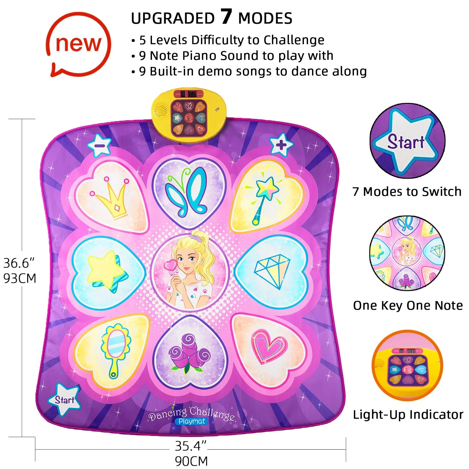 SUNLIN Dance Mat Toys for Girls Ages 3-10 | Dance Pad with LED Lights, Adjustable Volume, 9 Built-in Music, 7 Game Modes, 5 Challenge Levels | Christmas Birthday Gifts for 3 4 5 6 7 8+ Years Old Girl - Image 9