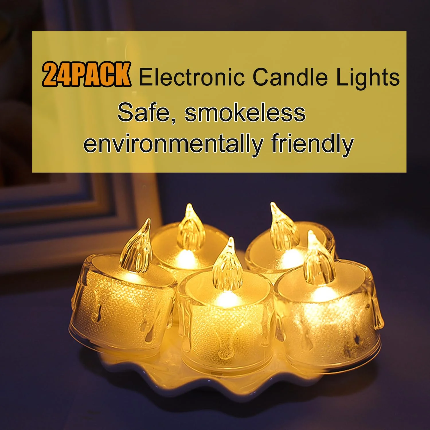 SupBri 24 Pack Flameless Tea Lights Candles Battery Operated, Crystal Led Tealight Candles,Votive Electric Fake Candles for Valentines Wedding Diwali Christmas Decorations - Image 5