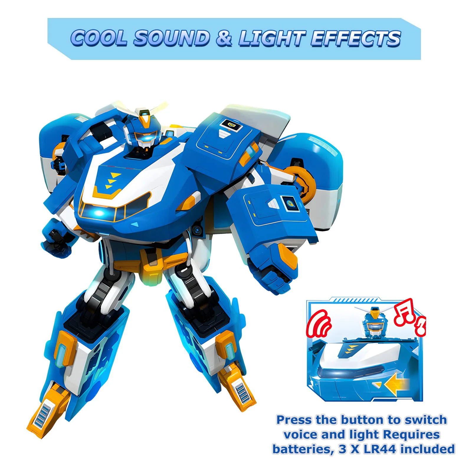 Super Wings 3-in-1 World Aircraft Transforming Robot with Light and Sound Effects, with a 2‘’ Transformable Robot Jett, Transformable Toy for Girls and Boys Aged 3 Years up, Blue - Image 5