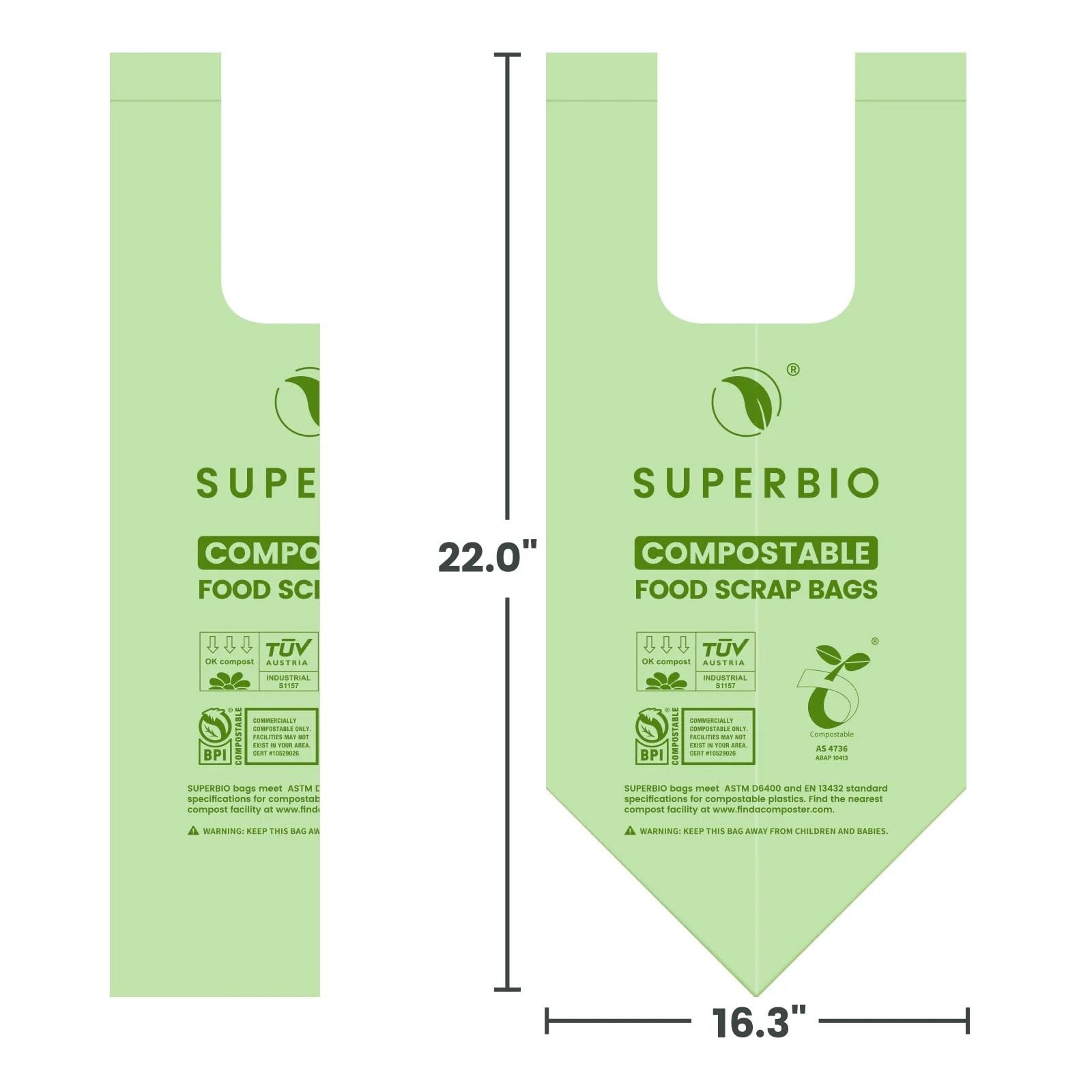 SUPERBIO 2.6 Gallon Compostable Bags, 100 Count, 2 Pack, 9.84L, Handle Tie Food Waste Bags, BPI and OK compost INDUSTRIAL Certified - Image 5
