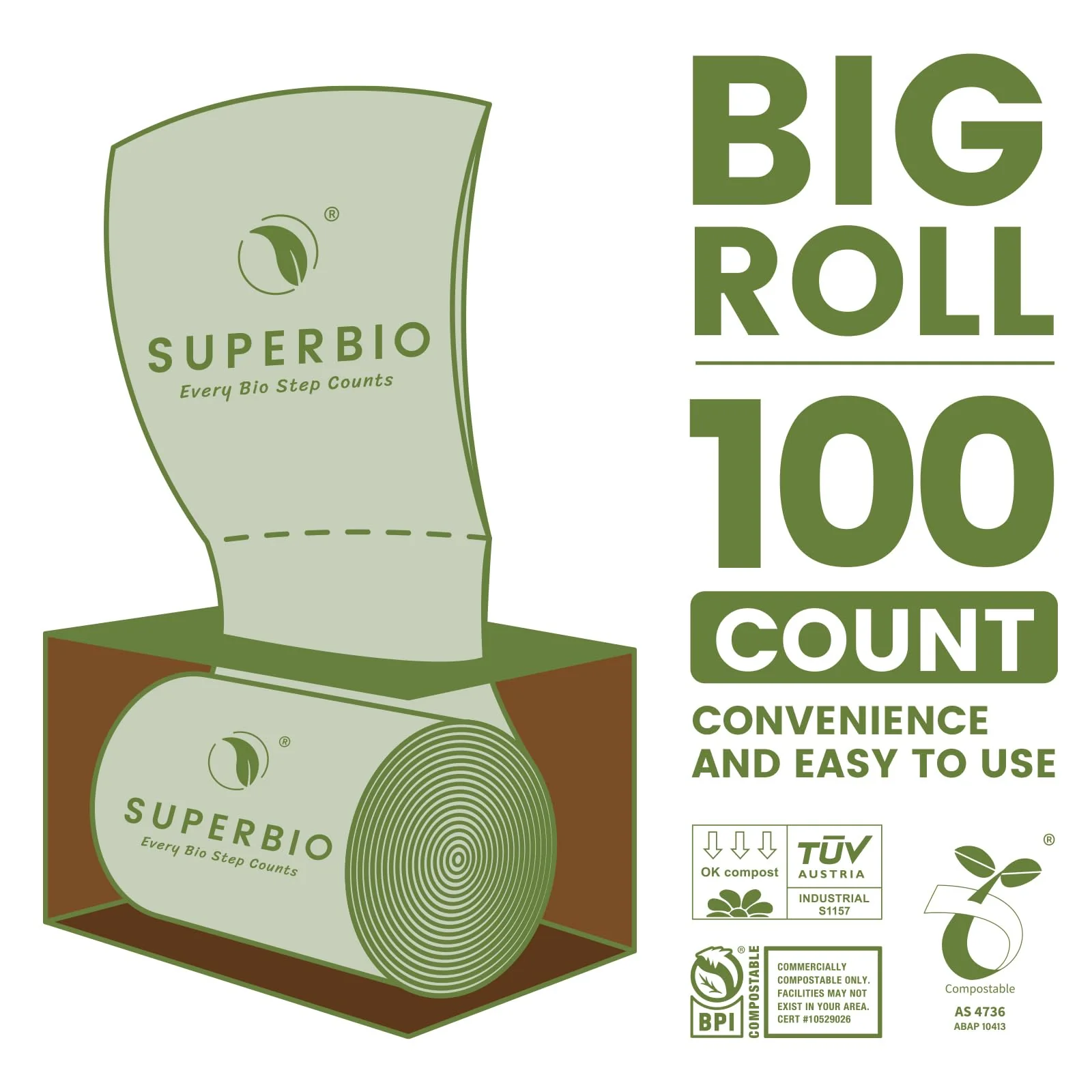 SUPERBIO 2.6 Gallon Compostable Food Waste Bags, 100 Count, 1 Pack, Flat Top Food Scrap Bags， ASTM D6400，Certified by BPI and OK compost INDUSTRIAL,9.84L - Image 6