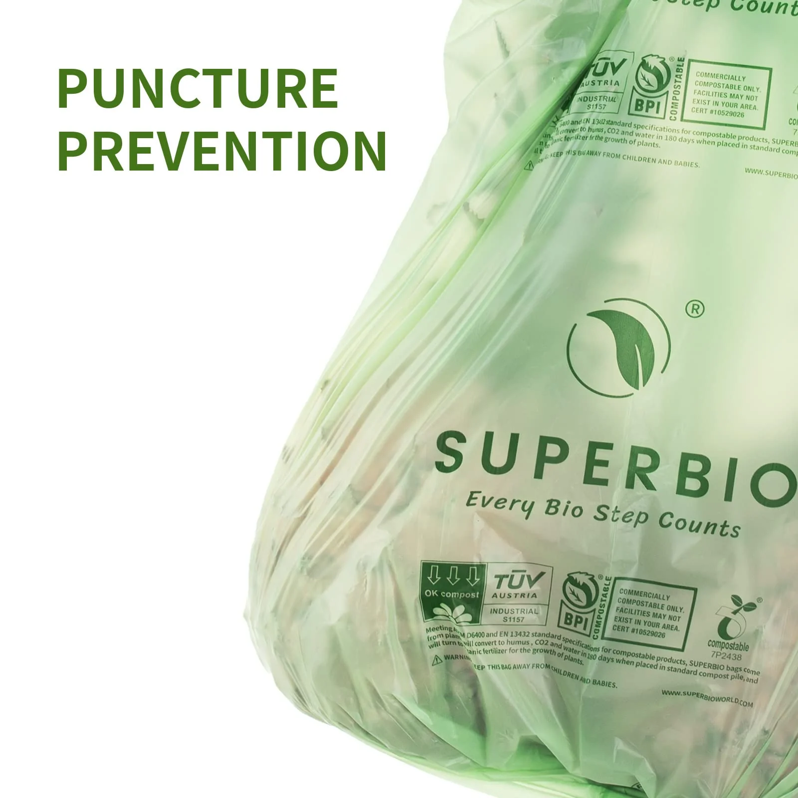 SUPERBIO 3 Gallon Compostable Food Waste Bags, 80 Count, Food Scrap Bags with Handles, ASTM D6400, BPI and OK compost INDUSTRIAL - Image 4