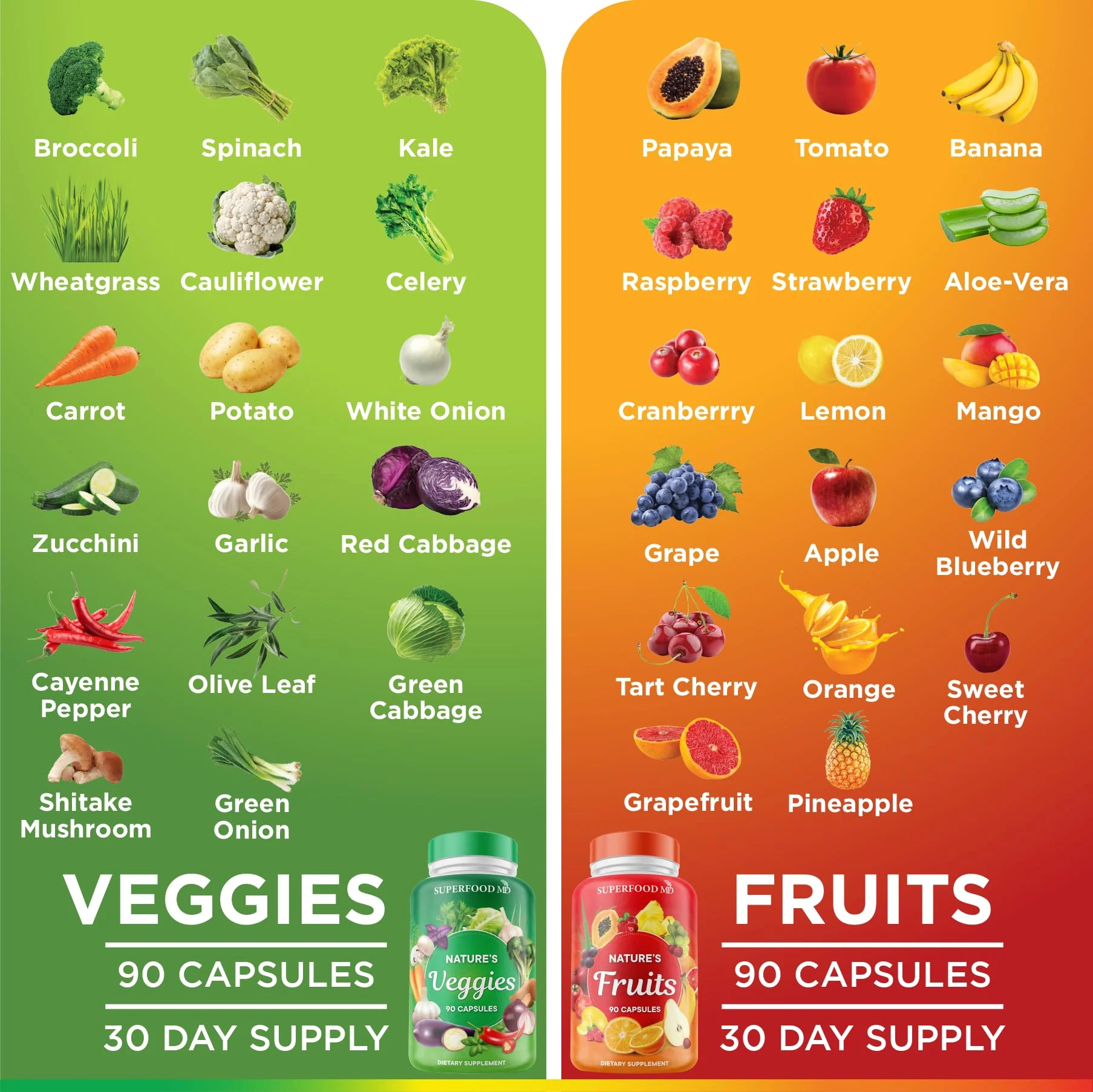 Superfood MD Fruits & Veggies Supplement - Whole Food Natural Superfoods - Supports Energy Levels, with Aloe Vera - Soy Free- 90 Count (Pack of 2) - Image 5