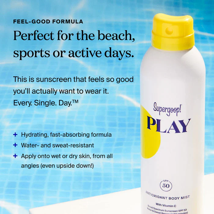 Supergoop! PLAY Antioxidant Body Mist w/ Vitamin C, 3 fl oz - SPF 50 PA++++ Broad Spectrum Sunscreen - Body Spray for Sensitive Skin - Clean Ingredients - Great for Active Days - Image 6