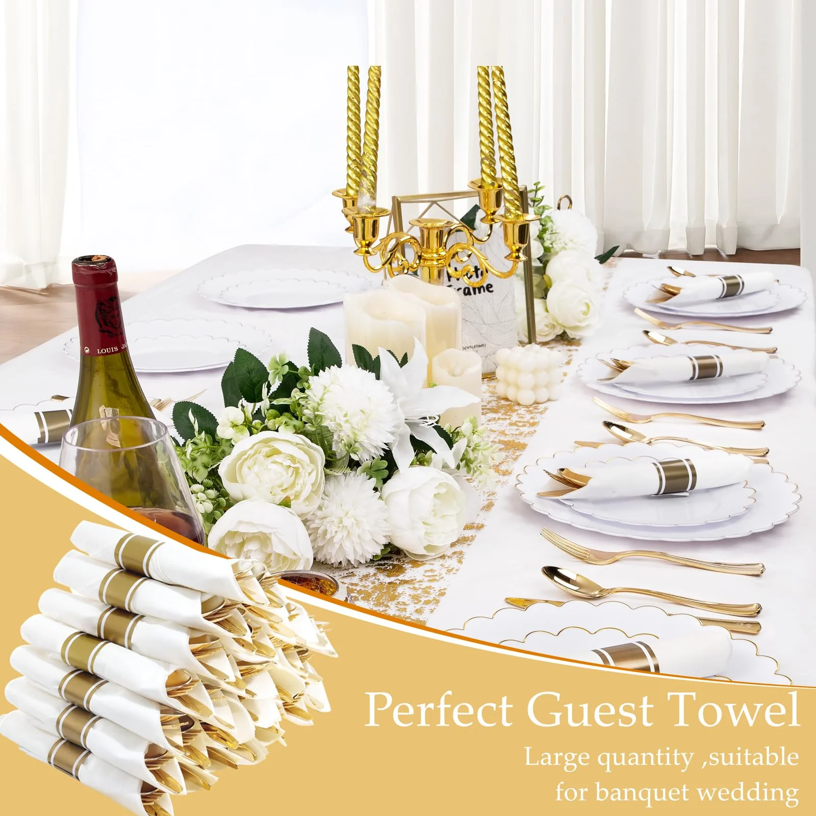 Supernal 120Pack Gold Plastic Silverware Wrapped Plastic Cutlery Set with Napkin,Pre Rolled Napkins with Cutlery Set,Rolled Silverware Disposable For Halloween Thanksgiving Christmas - Image 6