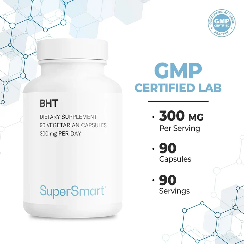 Supersmart Supersmart - BHT 300 mg Per Day - Butylated Hydroxytoluene - Powerful Antioxidant & Immune Support - Anti Aging Supplement | Non-GMO & Gluten Free - 90 Vegetarian Capsules - Image 3