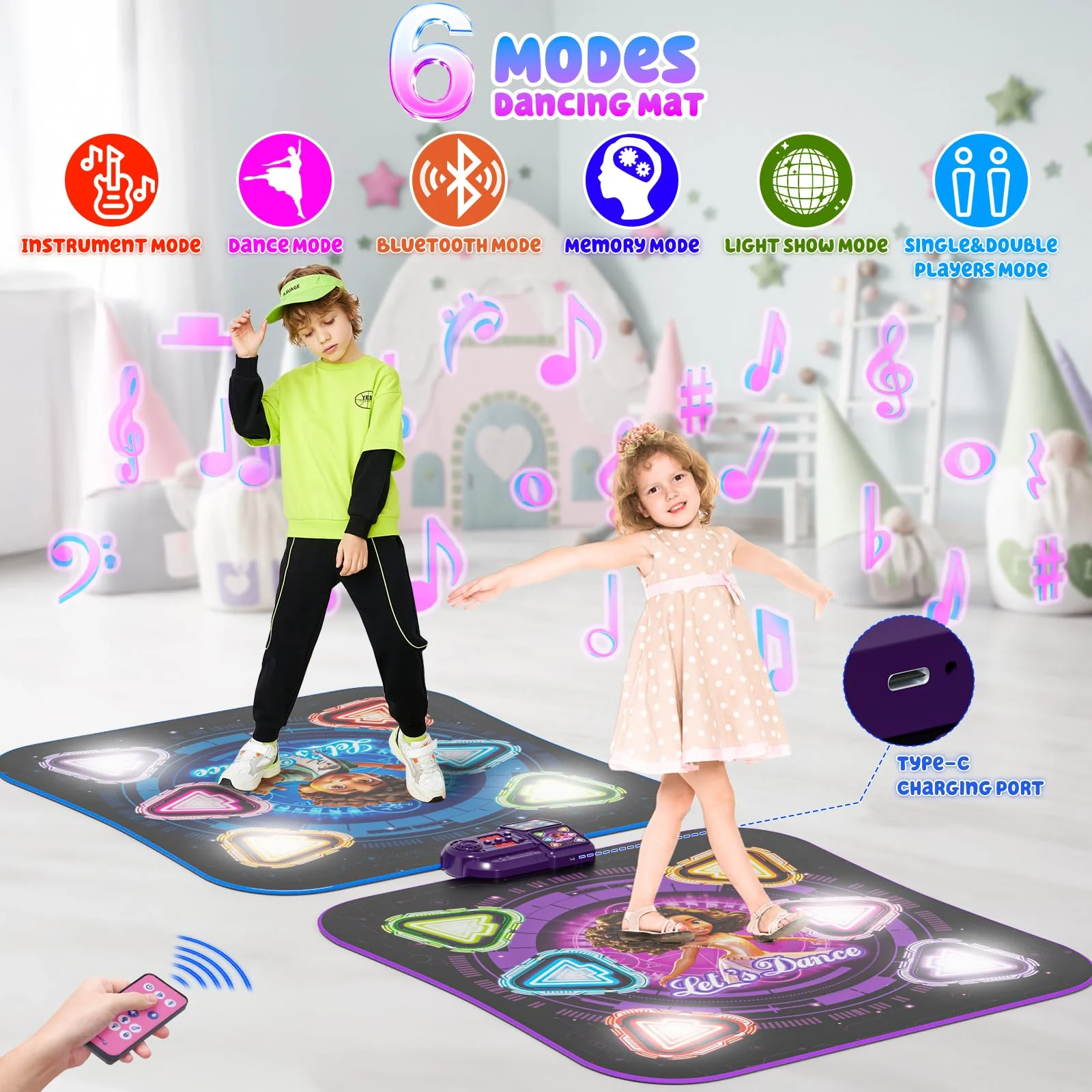 Surelect Dance Mat, 2025 Rechargeable Light-Up 2-Player Opposing Dance Pad with Bluetooth, 12-Button Music Dancing Toy, Christmas Birthday Gift for 3-12 Year Old Boys Girls - Image 7
