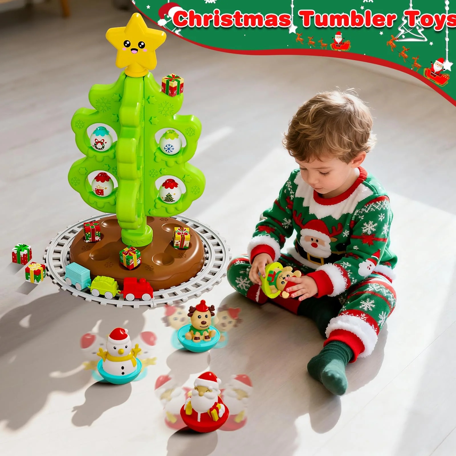 Surelect My First Christmas Tree for Toddlers, Montessori Christmas Decoration Toy with Ornaments, Mini Train Set, Roly Poly Toys, Finger Puppets, Birthday Xmas Gifts for Little Kids Boys and Girls - Image 5