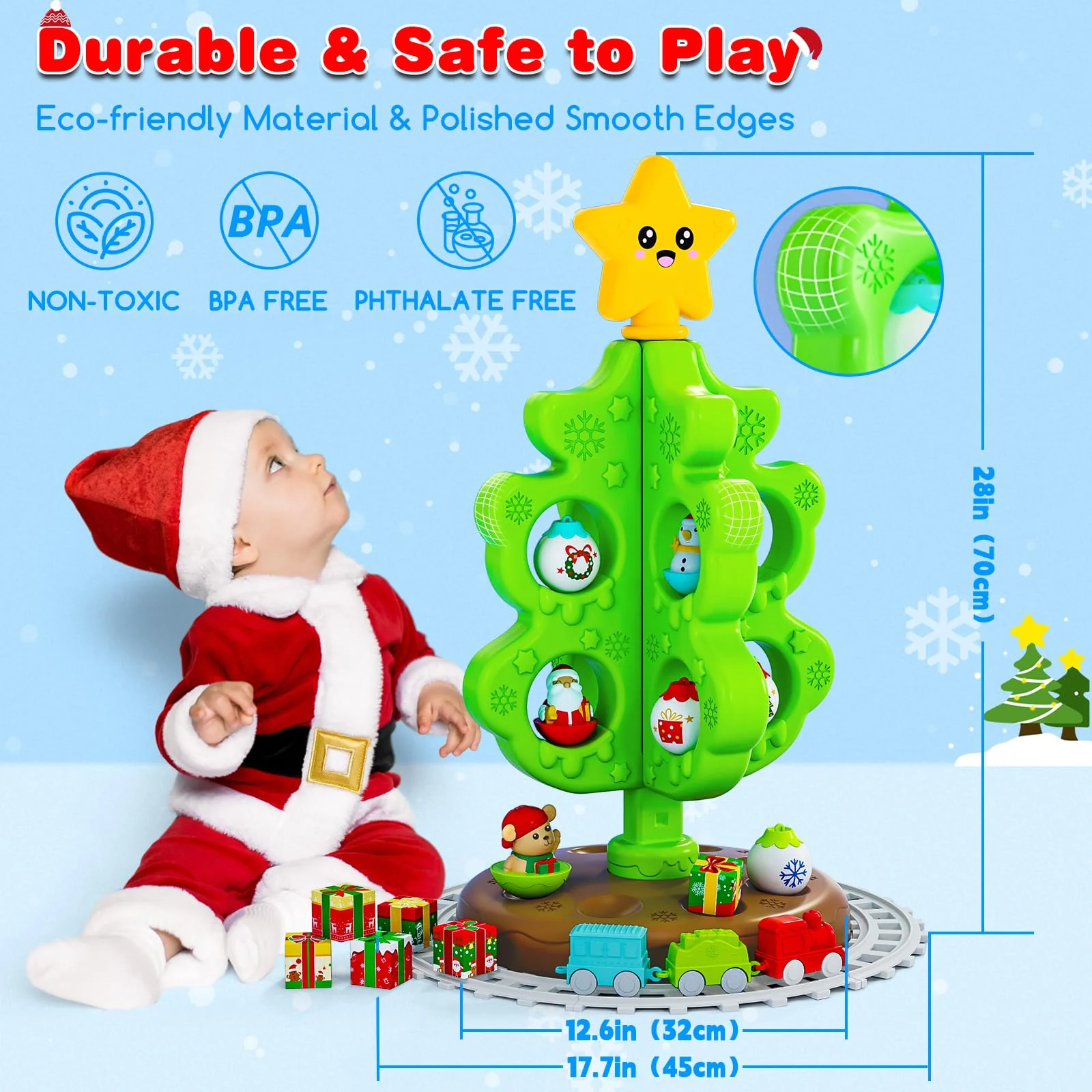 Surelect My First Christmas Tree for Toddlers, Montessori Christmas Decoration Toy with Ornaments, Mini Train Set, Roly Poly Toys, Finger Puppets, Birthday Xmas Gifts for Little Kids Boys and Girls - Image 7