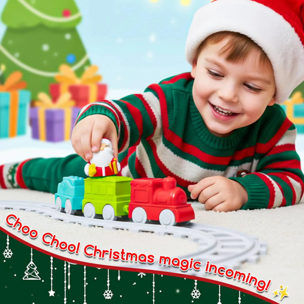 Surelect My First Christmas Tree for Toddlers, Montessori Christmas Decoration Toy with Ornaments, Mini Train Set, Roly Poly Toys, Finger Puppets, Birthday Xmas Gifts for Little Kids Boys and Girls - Image 8