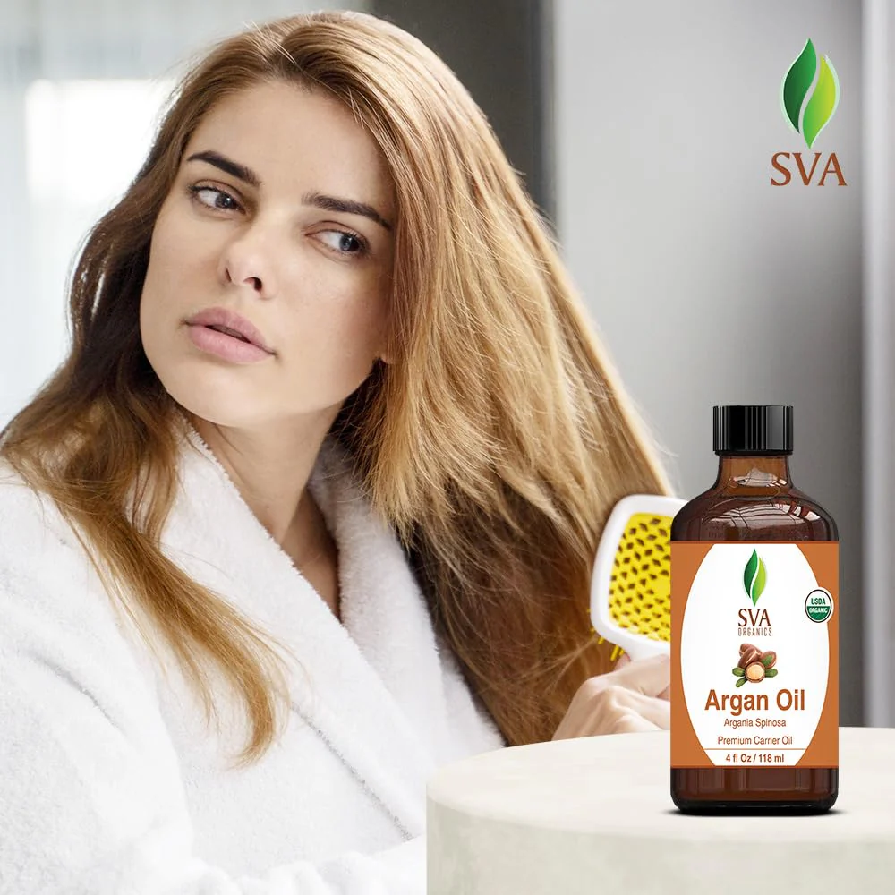 SVA Argan Oil Organic - 4 Fl Oz – 100% Natural Cold Pressed Organic Argan Oil - for Face, Skin Care, Hair Care, Scalp Massage & Body Massage – Carrier Oil with Dropper - Image 3