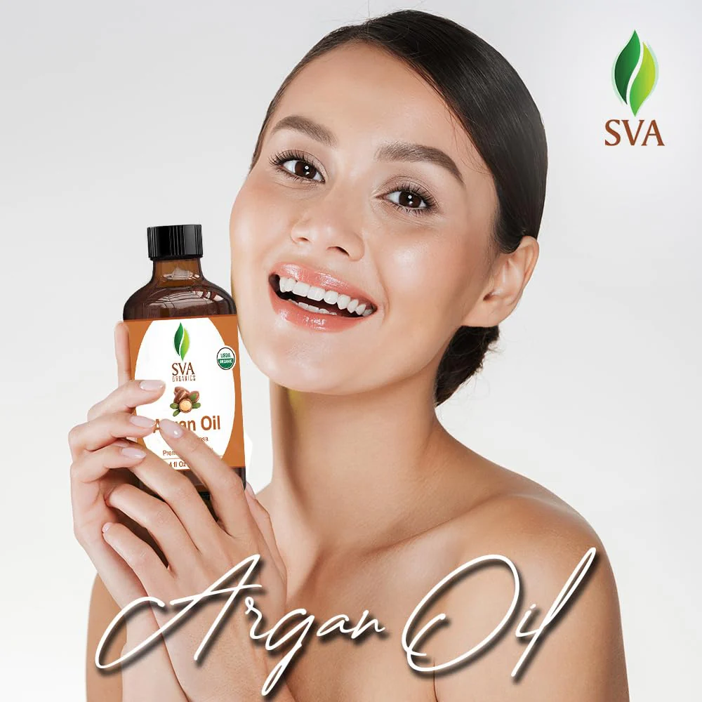SVA Argan Oil Organic - 4 Fl Oz – 100% Natural Cold Pressed Organic Argan Oil - for Face, Skin Care, Hair Care, Scalp Massage & Body Massage – Carrier Oil with Dropper - Image 4