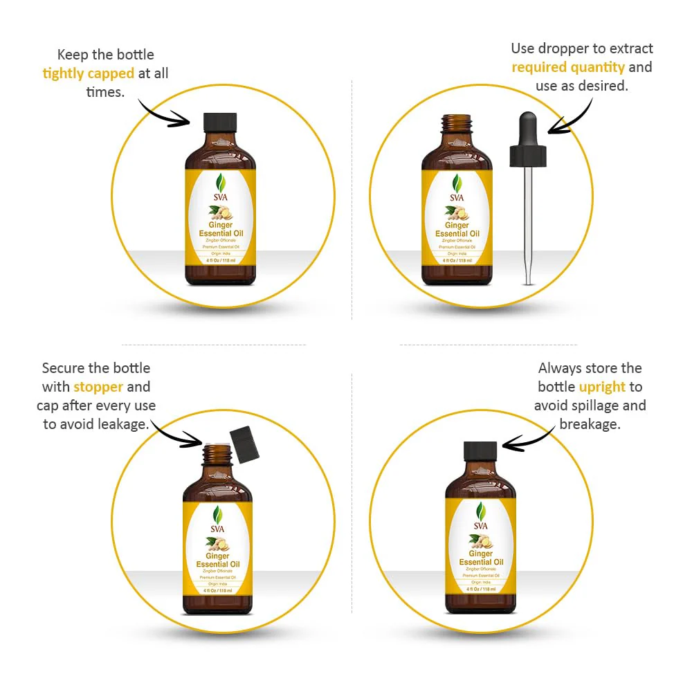 SVA Ginger Essential Oil – 4 Fl Oz – 100% Natural Ginger Oil - for Diffuser, Hair Care, Face, Skin Care, Aromatherapy, Scalp and Body Massage, Soap and Candle Making – with Dropper - Image 8