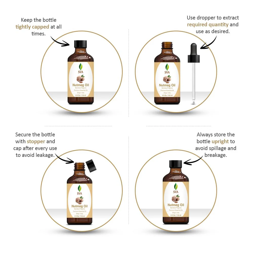 SVA Nutmeg Essential Oil – 4 Fl Oz – 100% Natural Nutmeg Oil - for Diffuser, Hair Care, Face, Skin Care, Aromatherapy, Scalp and Body Massage, Soap and Candle Making – with Dropper - Image 8