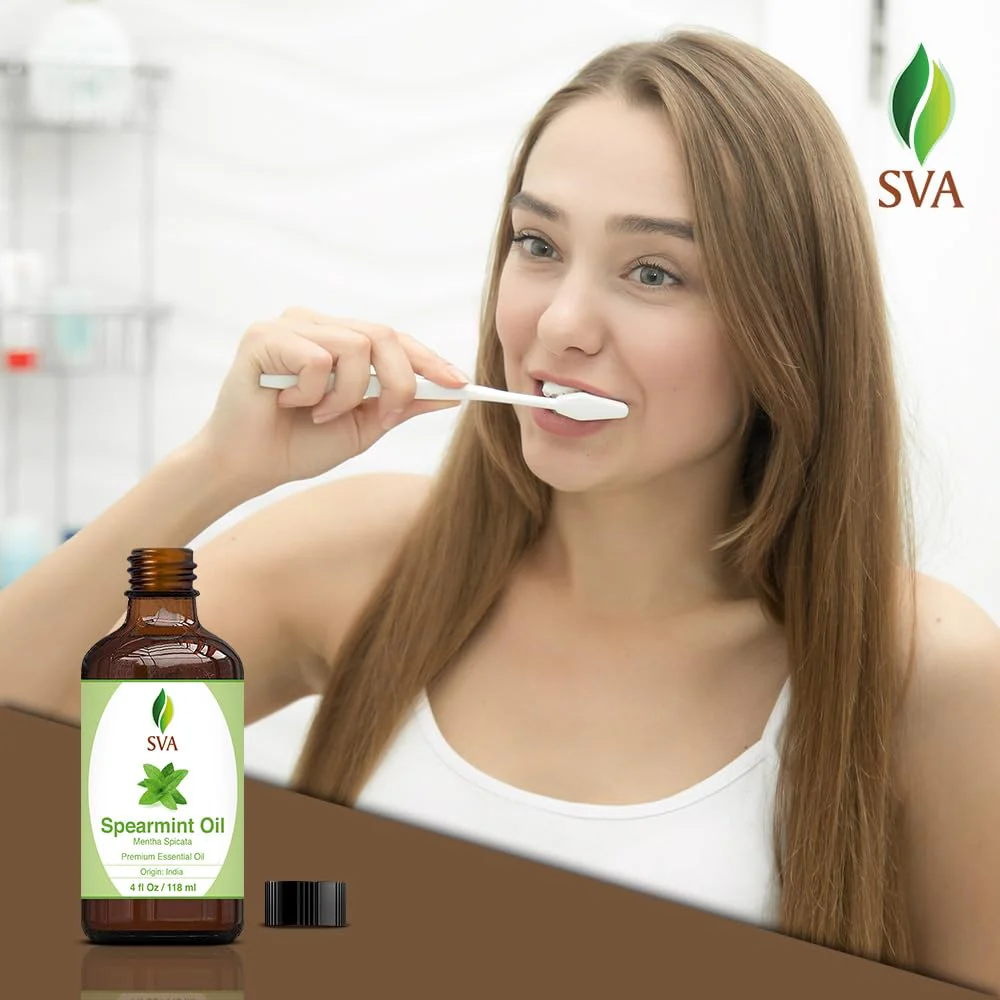 SVA Spearmint Essential Oil – 4 Fl Oz – 100% Natural Spearmint Oil - for Diffuser, Hair Care, Face, Skin Care, Aromatherapy, Scalp and Body Massage, Soap and Candle Making – with Dropper - Image 5