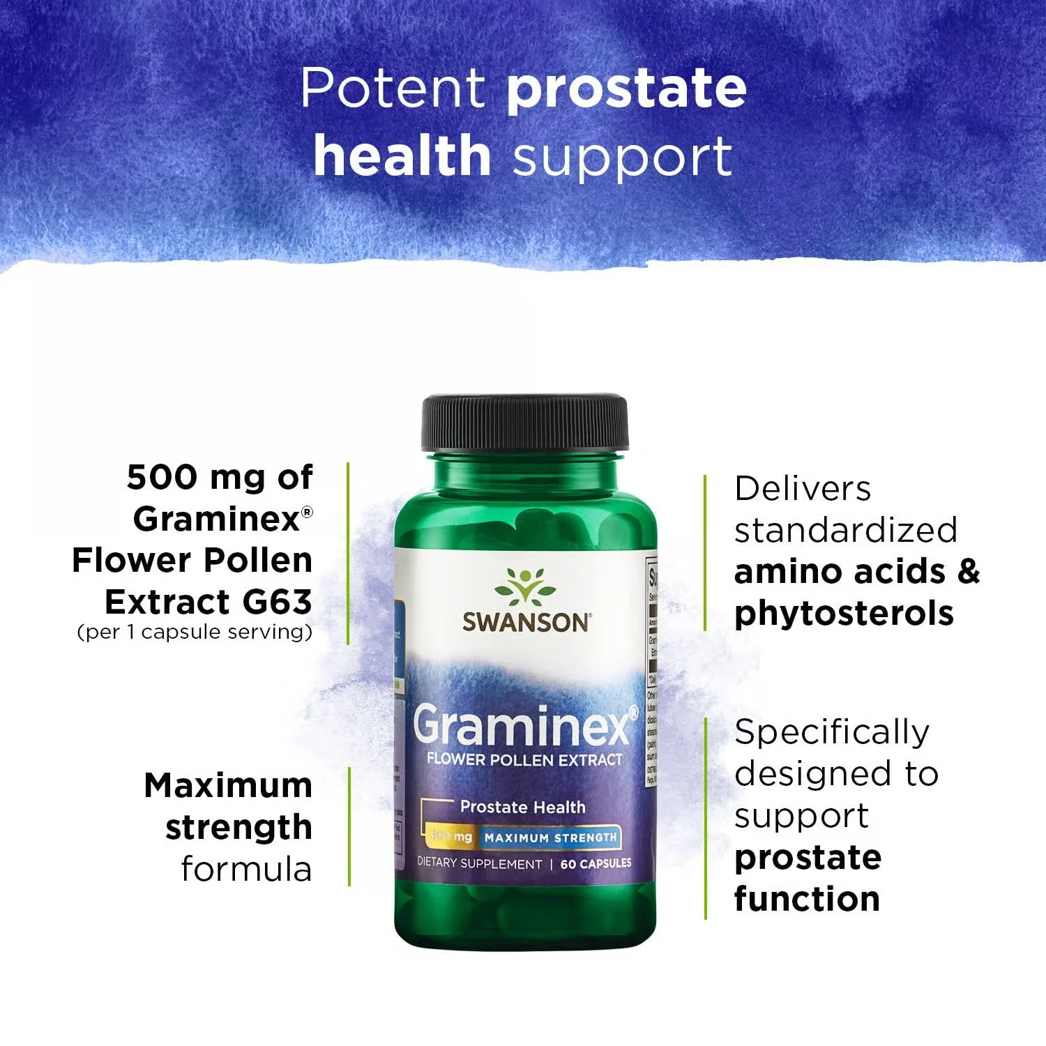 Swanson Maximum Strength Graminex Flower Pollen Extract - Supports Prostate Health, Urinary Tract Function, and Kidney Health - Mens Health Supplement - (60 Capsules, 500mg Each) - Image 4