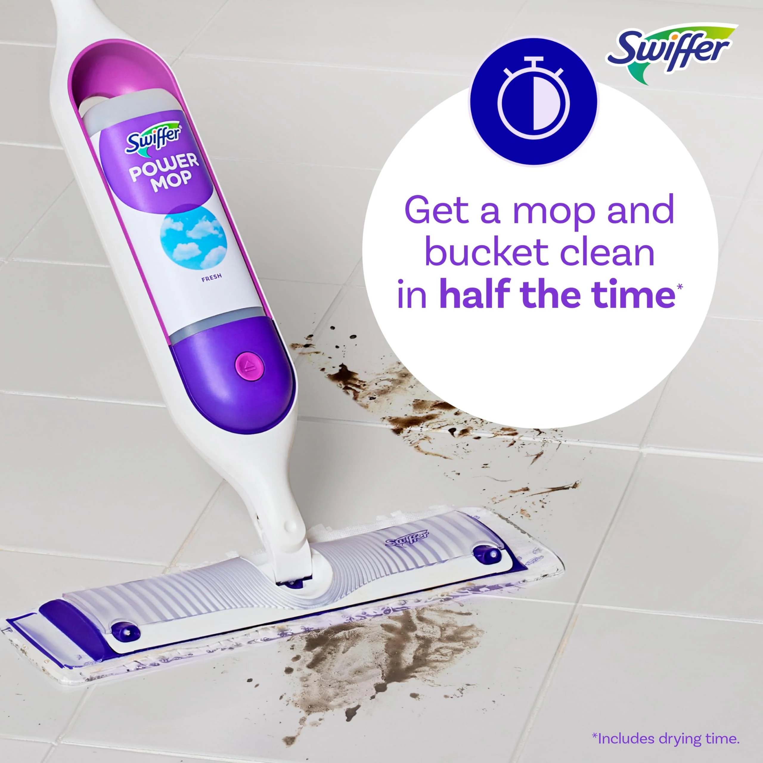 Swiffer PowerMop Multi-Surface Mop Kit for Floor Cleaning, Includes PowerMop, 2 Mopping Pad Refills, 1 Cleaning Solution with Fresh Scent and 2 Batteries - Image 5