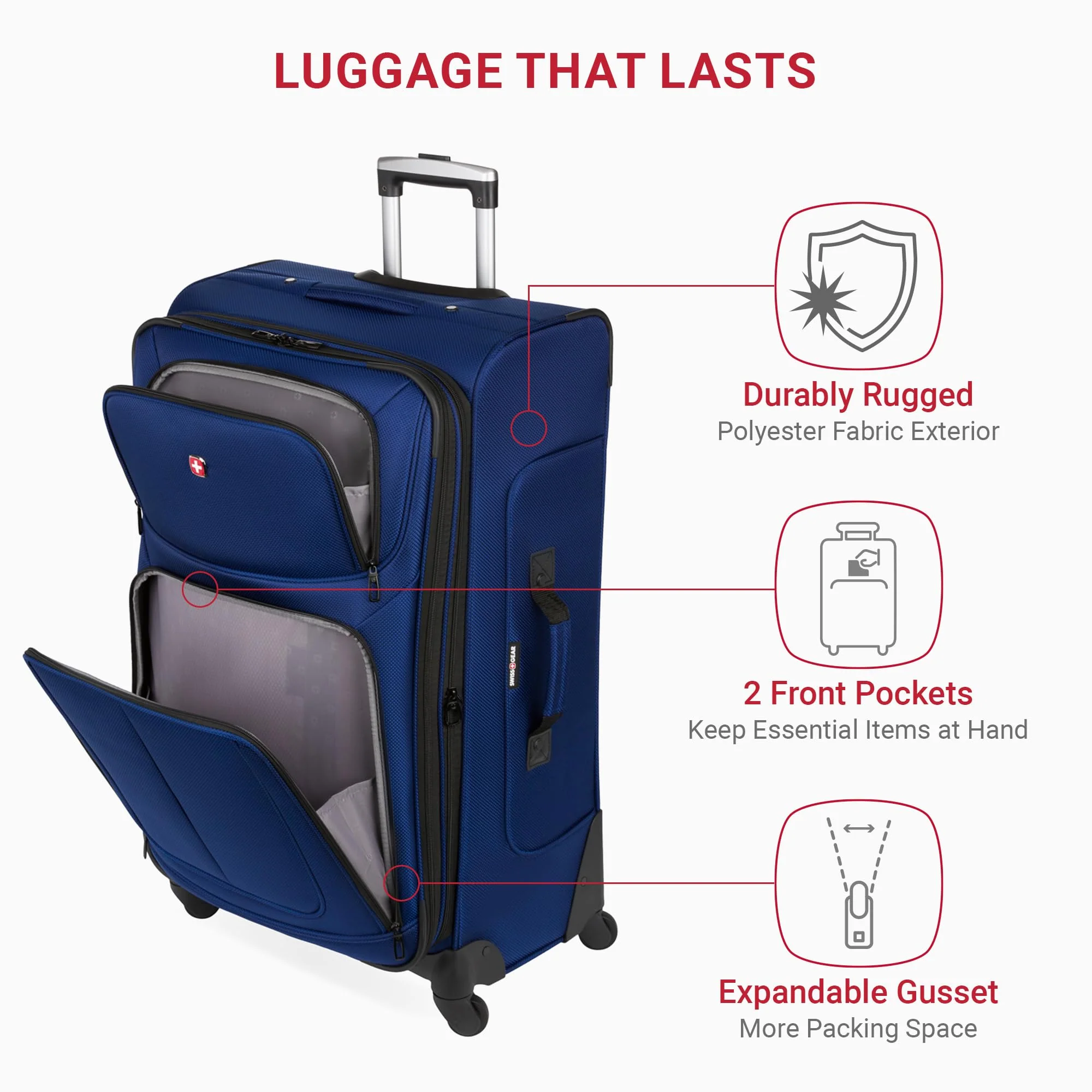 SwissGear Sion Softside Expandable Luggage, Blue, 3-Piece Set (21/25/29) - Image 8