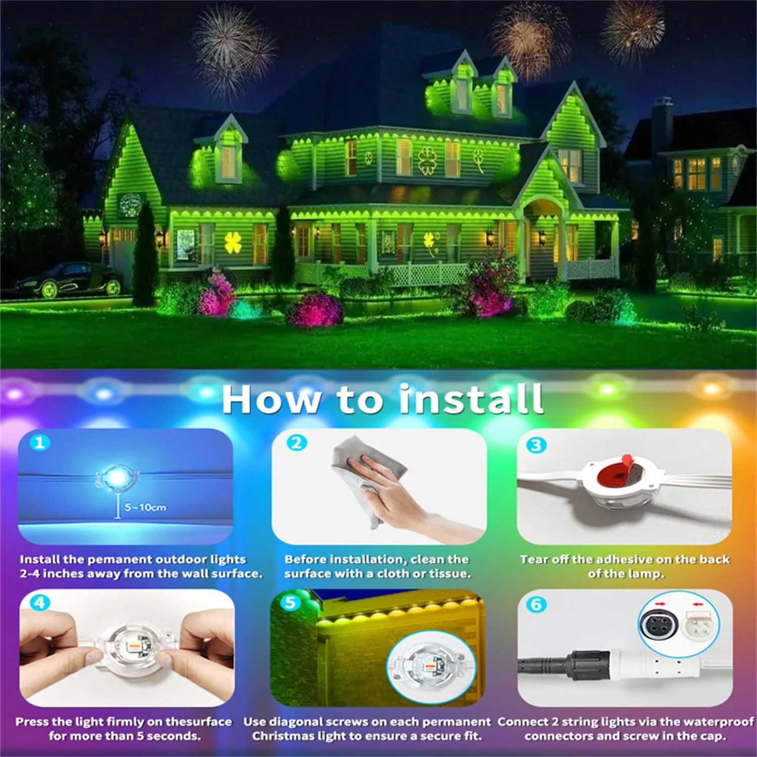 Sxlofty 65.6FT Permanent Outdoor RGB Lights,IP67 Waterproof Smart LED Eaves Lights with App/Remote Control,for Christmas and All Holiday Decor,Daily and Accent Lighting,House Roof and Garden Lighting - Image 2