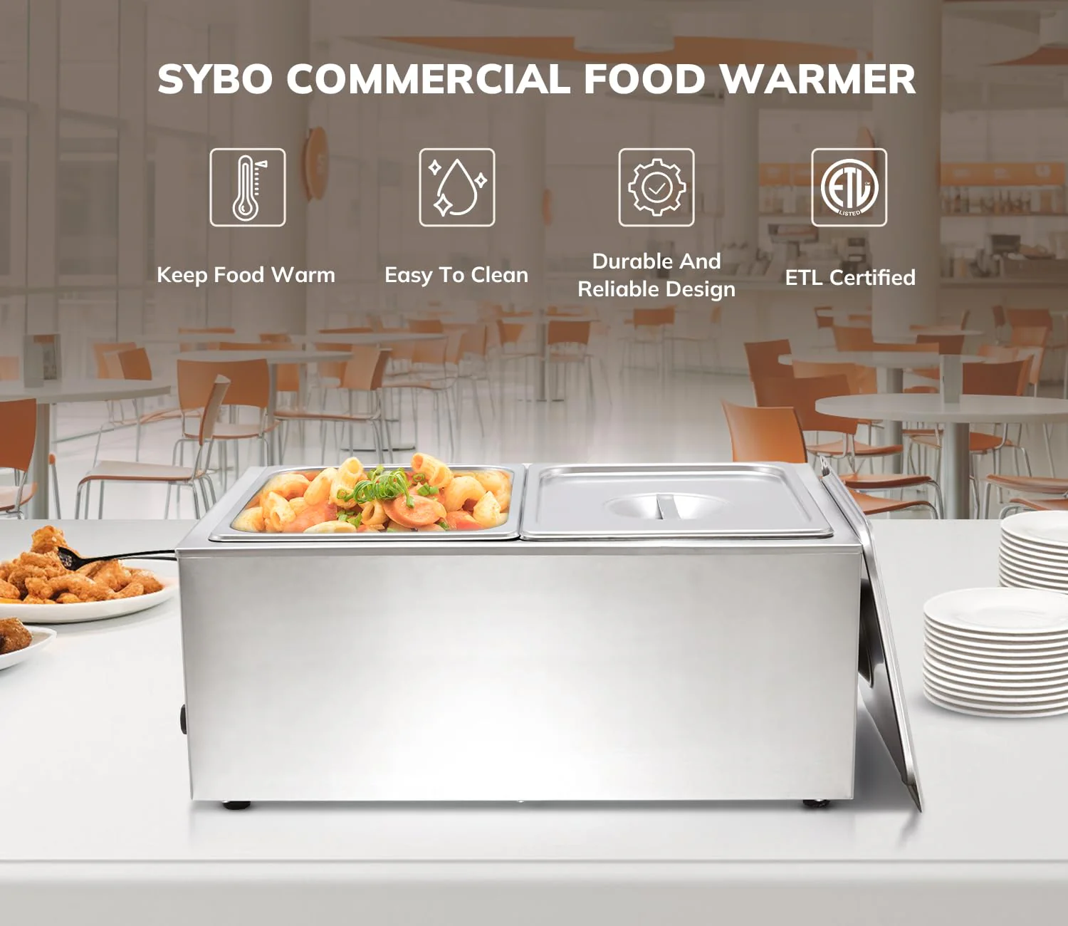 SYBO Commercial Grade Stainless Steel Bain Marie Buffet Food Warmer Steam Table for Catering and Restaurants (2 Sections) - Image 7