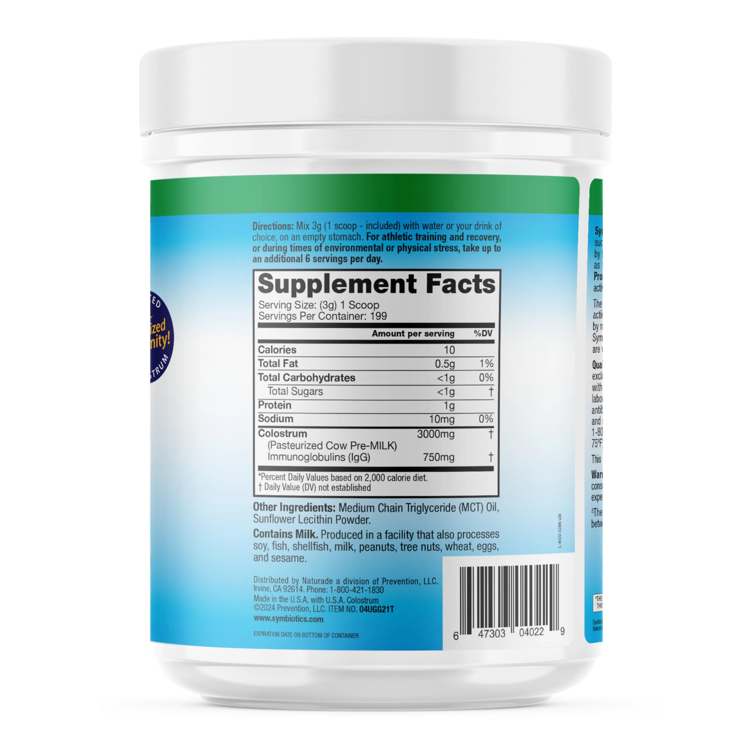 Symbiotics Colostrum Plus Powder 21 oz (597 g) - Immunity Support - Promotes Athletic Performance and Optimal Iron Levels - Immunoglobulin - 25% lgG Antibodies - Gluten Free - Image 2