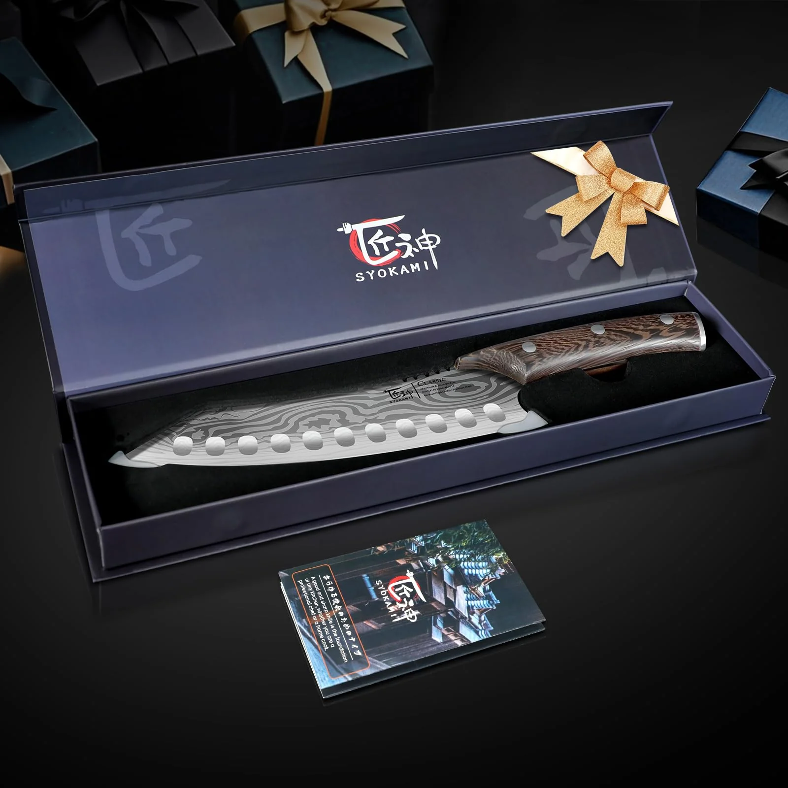 SYOKAMI Japanese Kitchen Knife, 8.2 Inch Chef Knife, Carbon Steel Kiritsuke, Razor Sharp Santoku for Precision Cutting, Damascus Pattern, Full Tang Wood Handle,Thanksgiving Christmas Cooking Gifts - Image 2